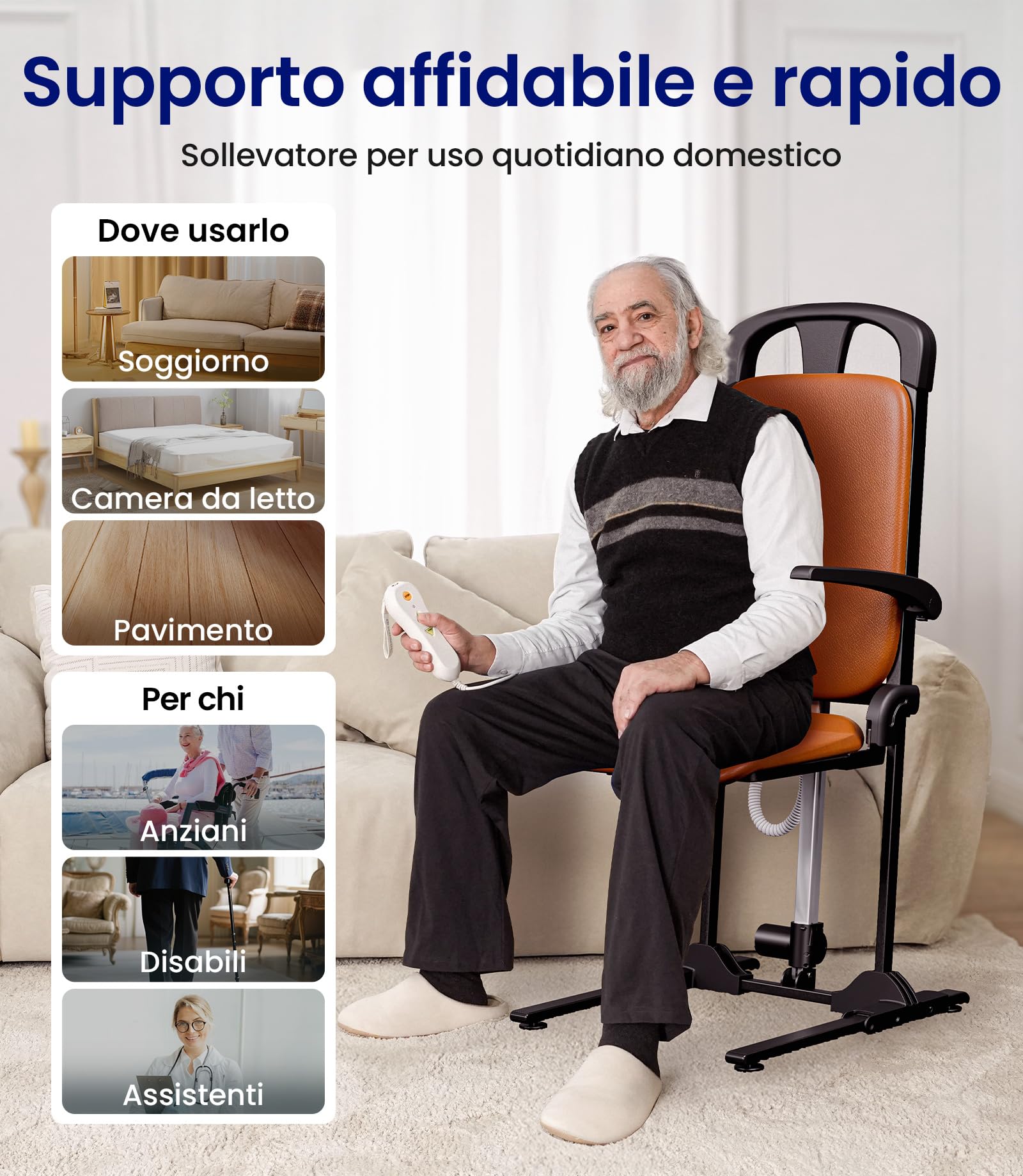 VOCIC Sollevamento per anziani, sedia elettrica rialzata, robusto telaio in acciaio, pieghevole e mobile, portata fino a 200 kg, colore: arancione