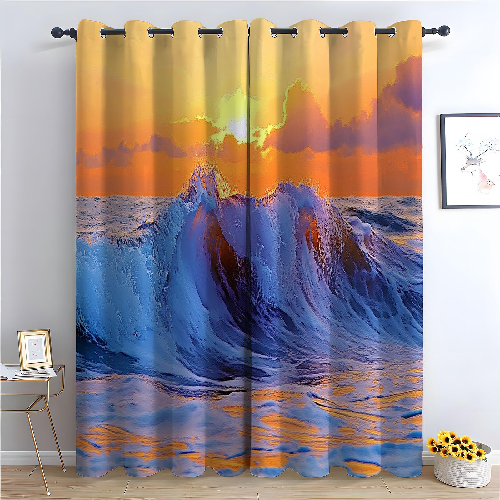 Rideaux de fenêtre salon motif floral vintage automnal H180 x L100 cm