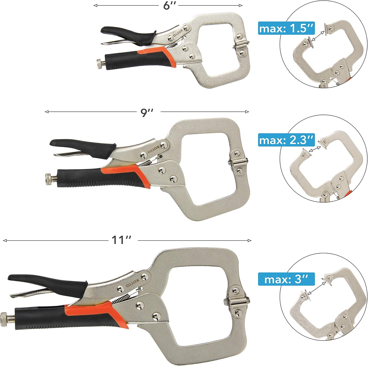 Black Friday 🔥 KOTTO 3 Packs Heavy Duty Locking C-Clamp Set, 6 Inch, 9 Inch and 11 Inch Locking Pliers Tools With Swivel Tips with Storage Bag for Craftsmen, Home & Workshop Use Review KOTTO 3 Packs Heavy Duty Locking C-Clamp Set, 6 Inch, 9 Inch and 11 Inch Locking Pliers Tools With Swivel Tips with Storage Bag for Craftsmen, Home & Workshop Use
