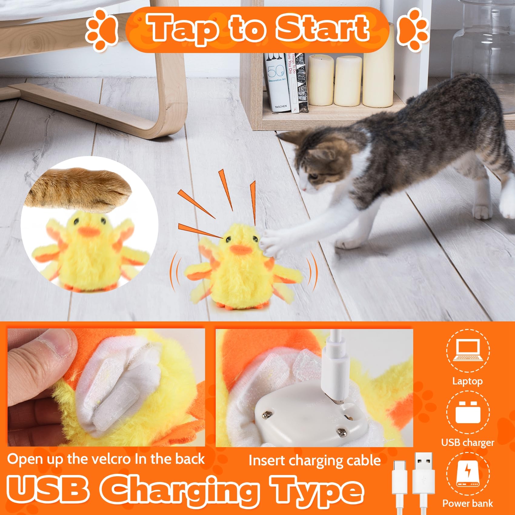 Dedjgoo Electric Interactive Cat Toy, Rechargeable Flapping Bird Plush Toys - Image 3