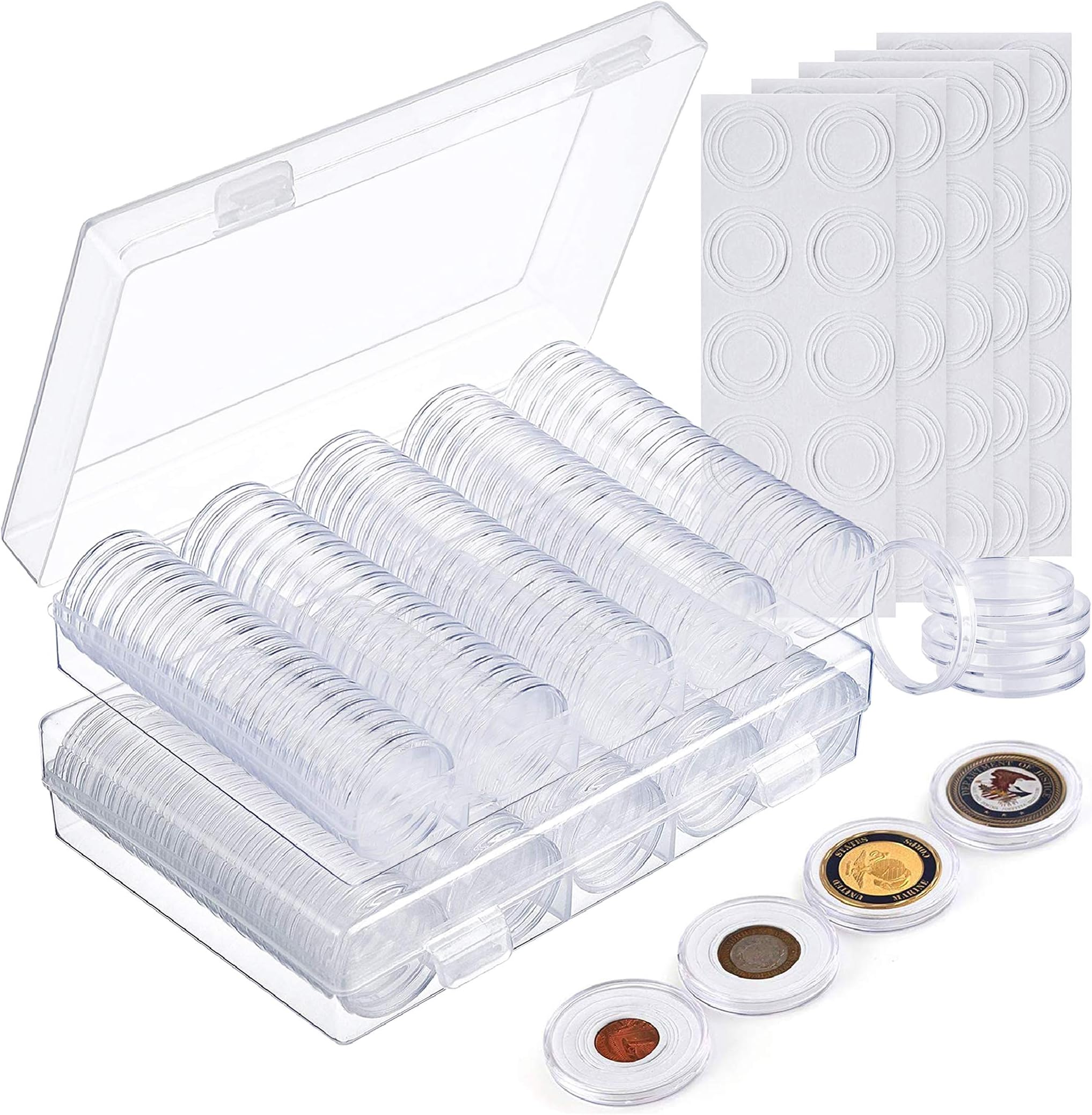 200 Acrylic Coin Holder Capsules (30mm), with Foam Gaskets & 2 Organizer Boxes, Collectors Gift Set - Protect & Admire