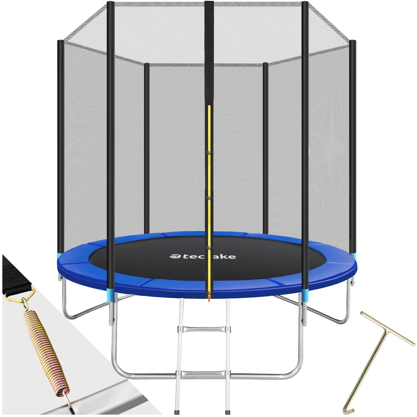 tectake® Trampolino Elastico per Bambini e Adulti da Giardino Ø 244/305/366/396/427/457 cm, Certificato GS, Rete di Sicurezza per Bambini e Scaletta, Trampolino Fitness e Sport, Bordo Imbottito