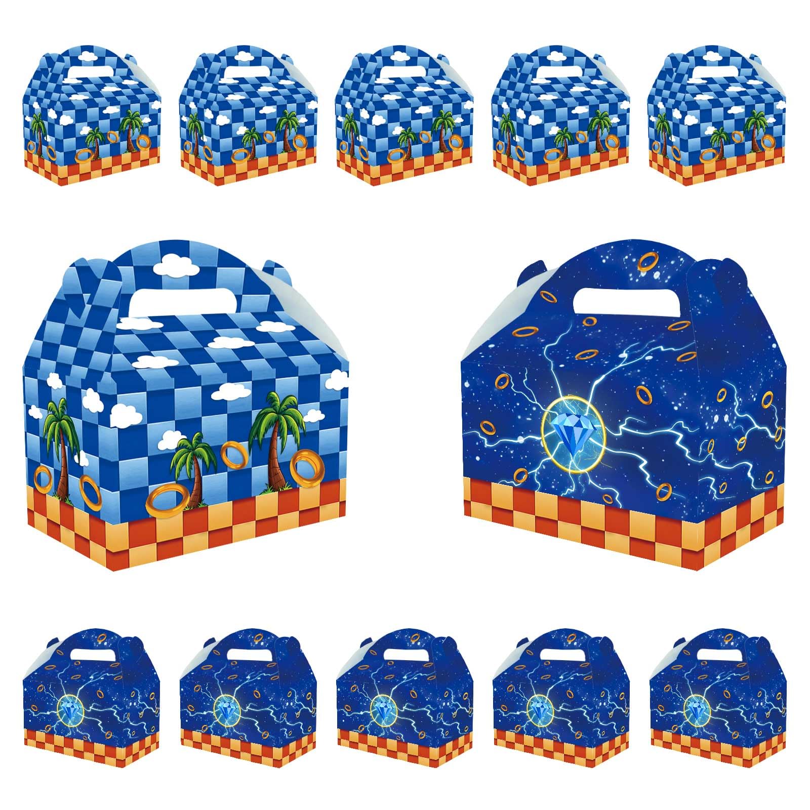 Zliisang 16PCS Blue Candy Boxes Golden Rings Party Favor Bags Lightning Gemstones Goodie Gift Bags for Kids Birthday Party Decorations Gift Supplies