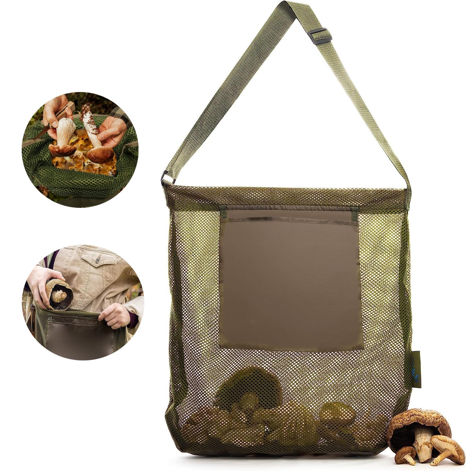 Borsa Funghi Rete, Borsa per La Caccia Ai Funghi, Accessori per Raccolta Funghi, Regolabile Traspirante Camping Outdoor Frutta e Verdura Raccolta Foraging Bag