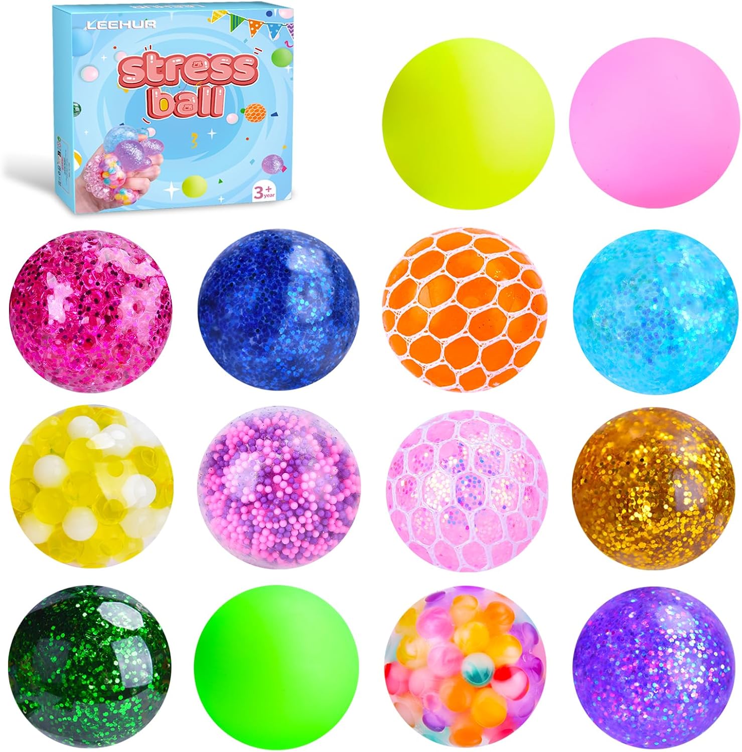 Stress Ball 14 Pack Fidget Balls Party Bag Fillers Sensory Gifts Pack, Squishy Balls, Squishy Stress Relief Ball, Relieve Work Anxiety, Exercise Hand Flexibility, Party Favors birthday Gift