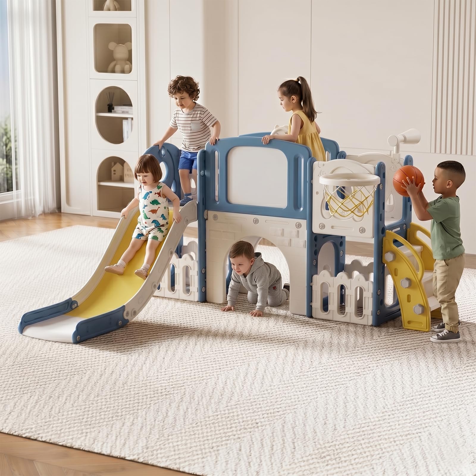 Magic ZC Scivolo e per bambini Toddler Climber Scivolo autoportante Centro attività parco giochi neonati Playground Play Set Scivolo lungo Attrezzature gioco (XST Aisle Blue Yellow)