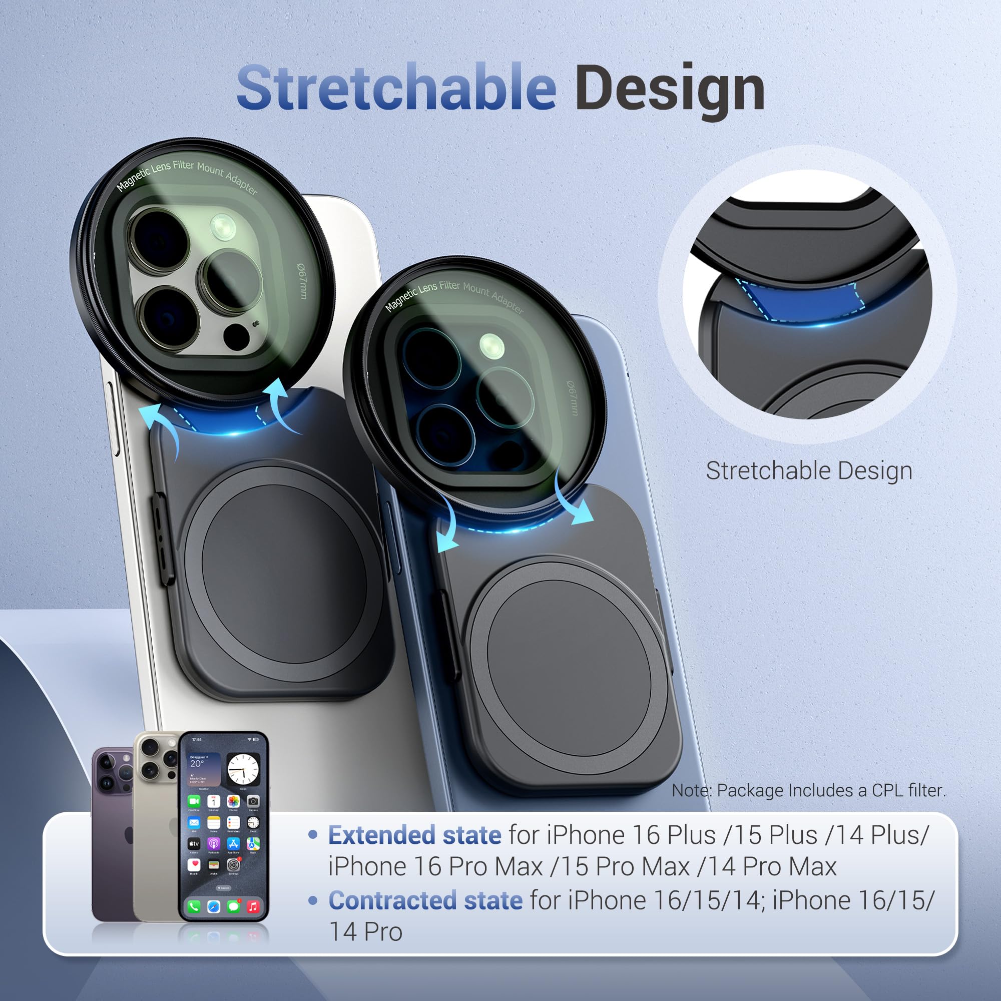 JJC Adattatore magnetico per filtro telefonico da 67 mm con set di filtri CPL per iPhone 14 15 16, 14 15 16 Pro, 14 15 16 Plus, 14 15 16 Pro Max, supporto per treppiede e accessori video