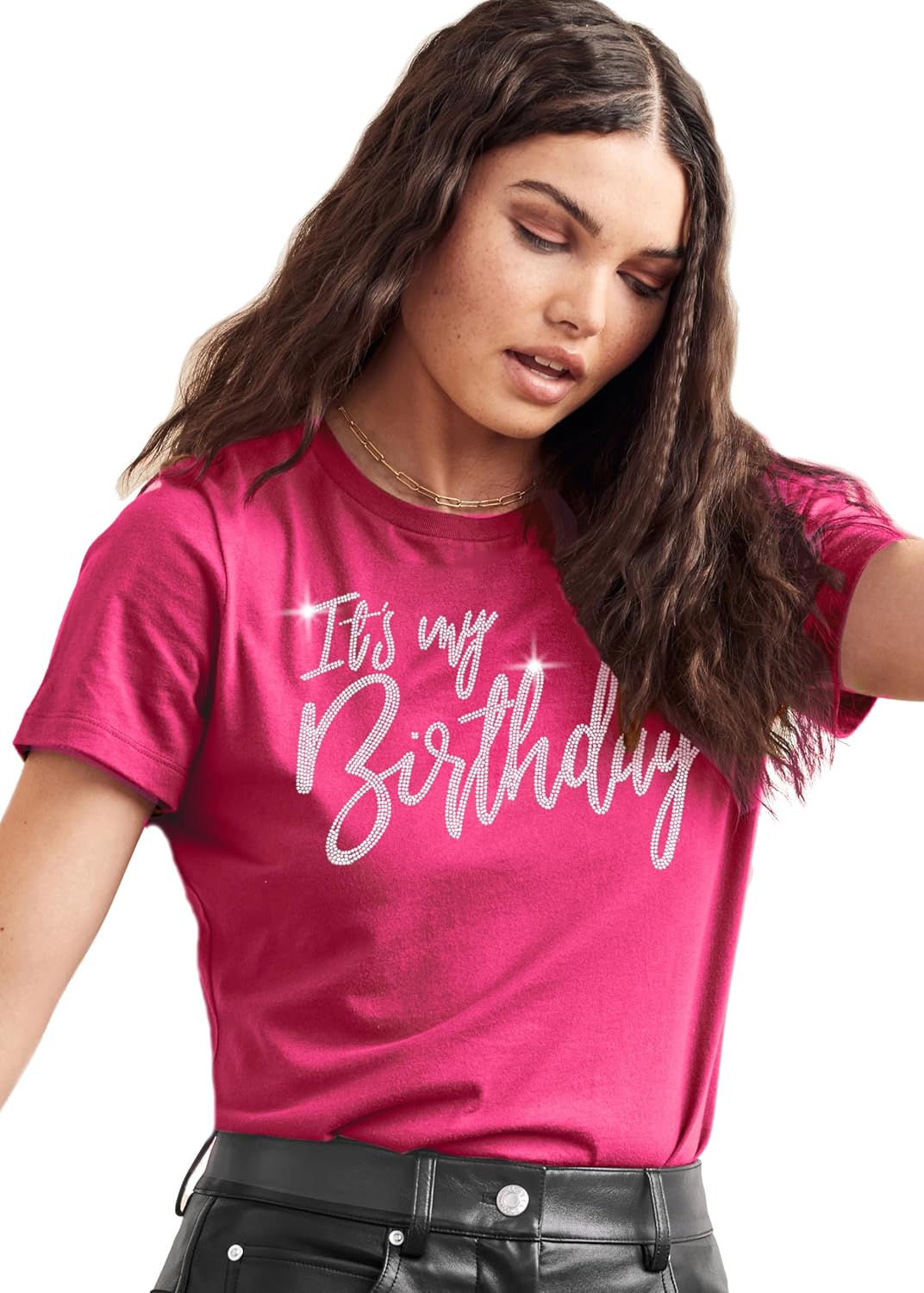 Pink Birthday Shirts for Women - Real Crystal Rhinestone Magenta Shirt - Hot Pink Womens Birthday Outfit - Image 7