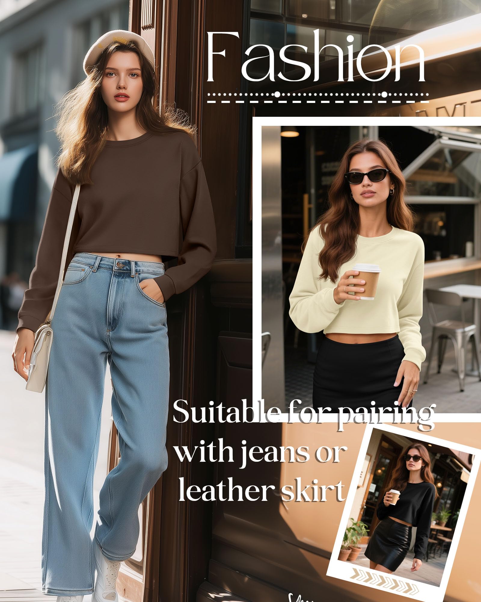 Ficerd Lot de 3 Hauts à Manches Longues Dame Court pour Femme | Manches Longues Décontractés, Oversize Col Rond Chemisier de Case pour Femme, Tee Shirt Sport Yoga