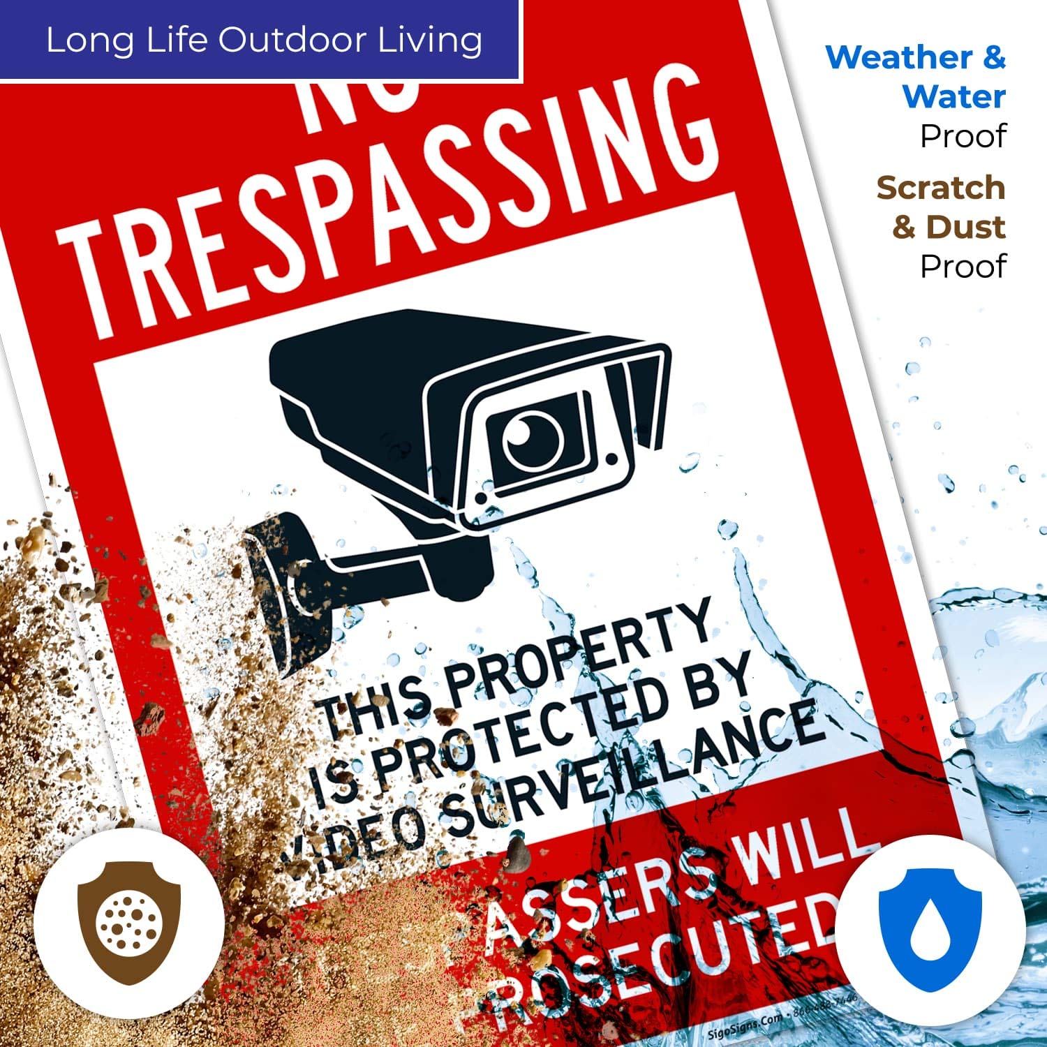 No Trespassing, This Property is Protected by Video Surveillance Sign, 12x18 Inches, Rust Free .063 Aluminum, Fade Resistant, Made in USA by Sigo Signs