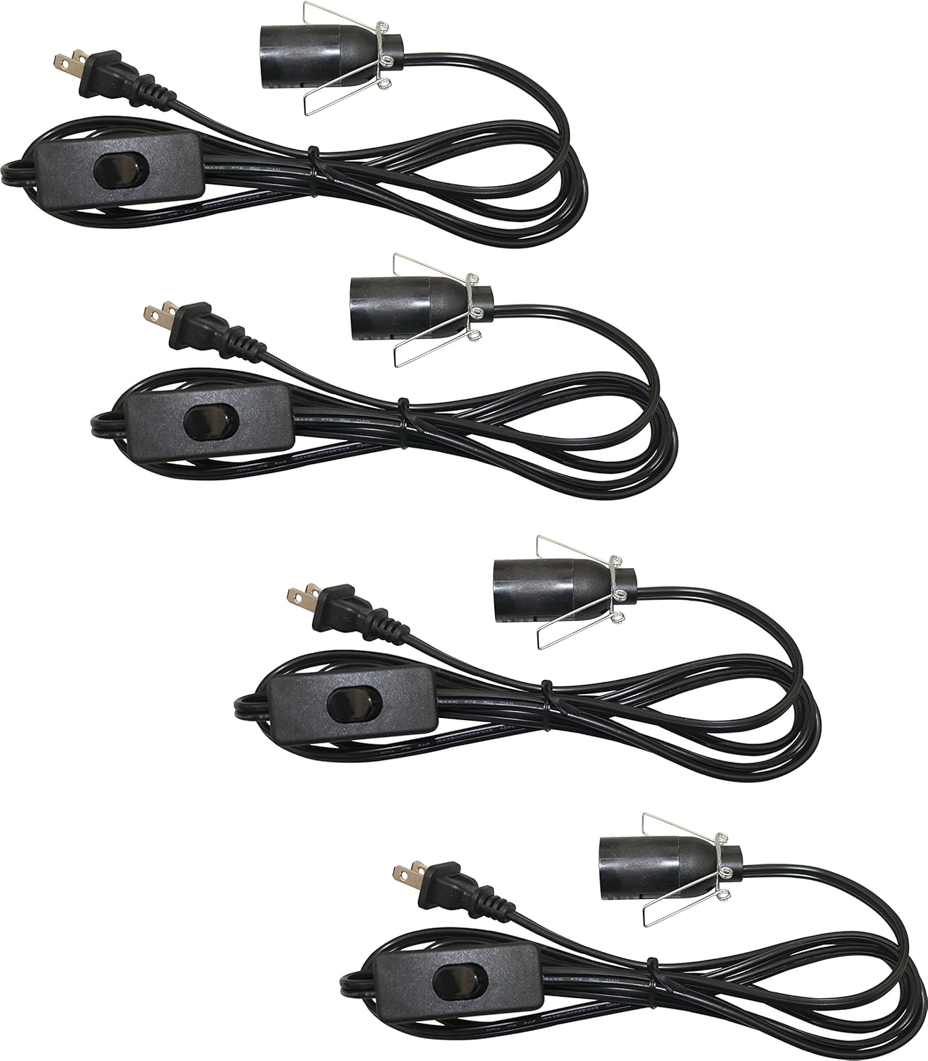6 Feet Salt Lamp Cord Replacement Cord with On/Off Switch and E12 Candelabra Base (Black, 4 PCS)