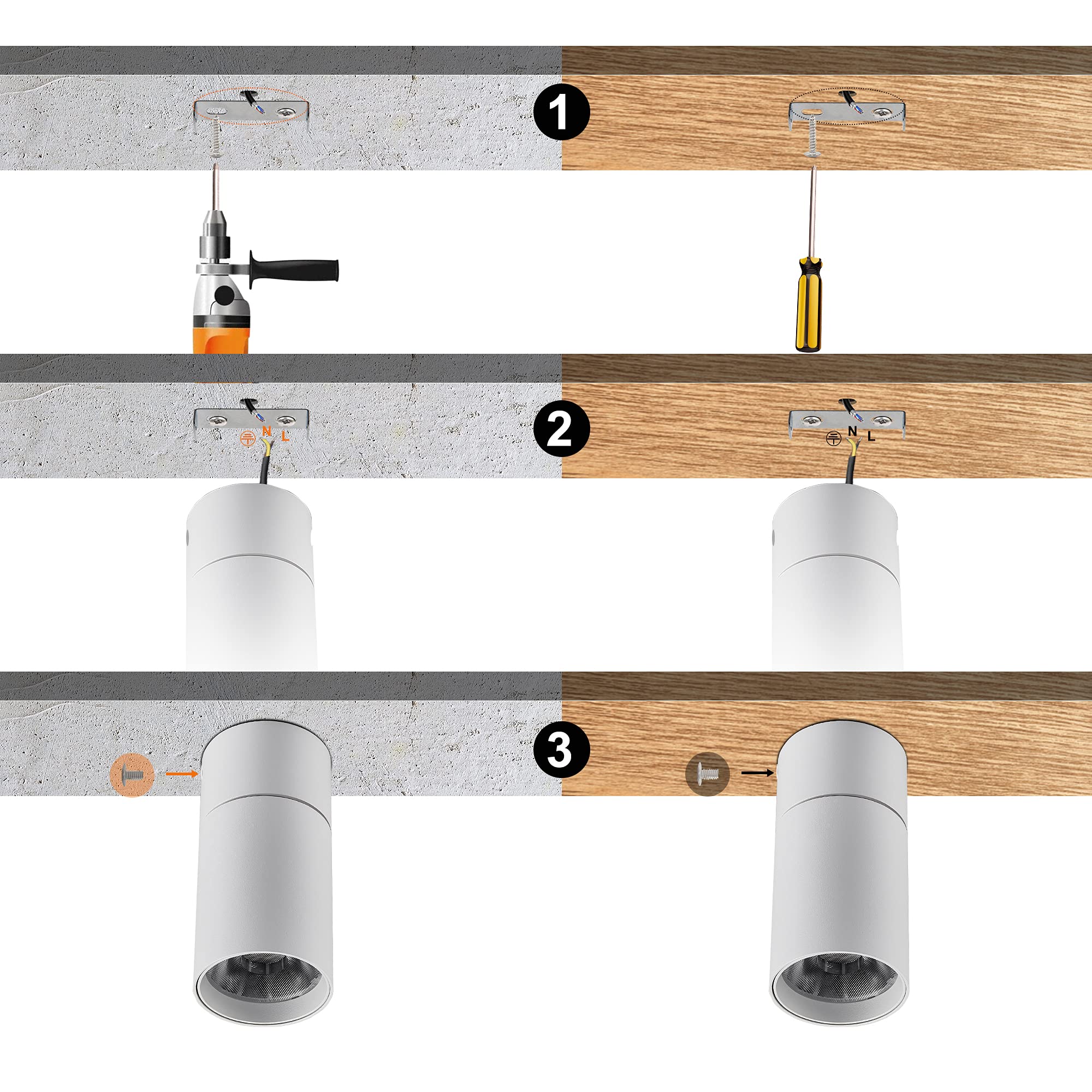 Foco de techo Giratorio 9W Lámparas montadas en superficie Módulos LED Focos de pared 920 lúmenes 3000K para sala de estar Dormitorio Oficina Cocina, paquete de 4