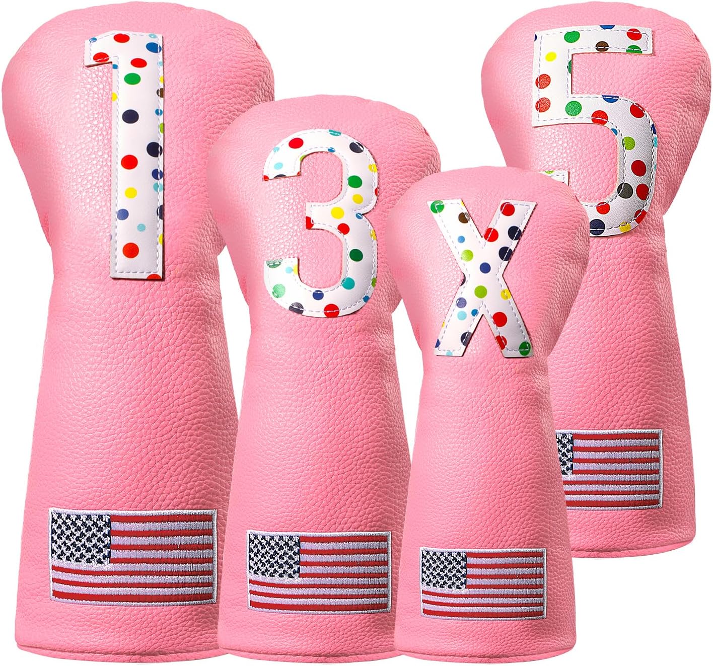 Golf Club Head Covers for Fairway Woods Driver Hybrids, 4pcs Premium PU Leather Women Golf Headcovers Set with No.Tags1 3 5 X.(Pink)