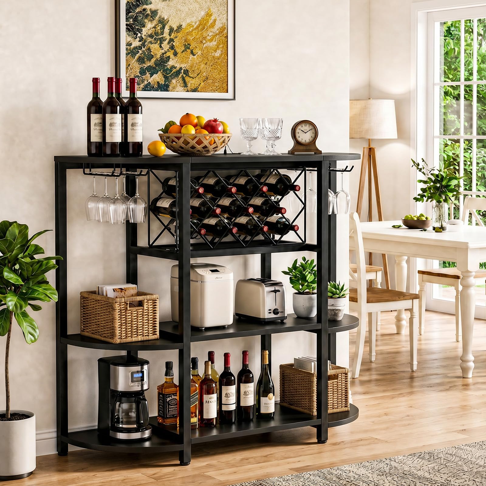 Homieasy Vinoteca Botellero Mueble Bar con LED RGB USB-C Industrial | Madera y Metal, 120 X 40 X 91 Cm, Para Cocina y Salón