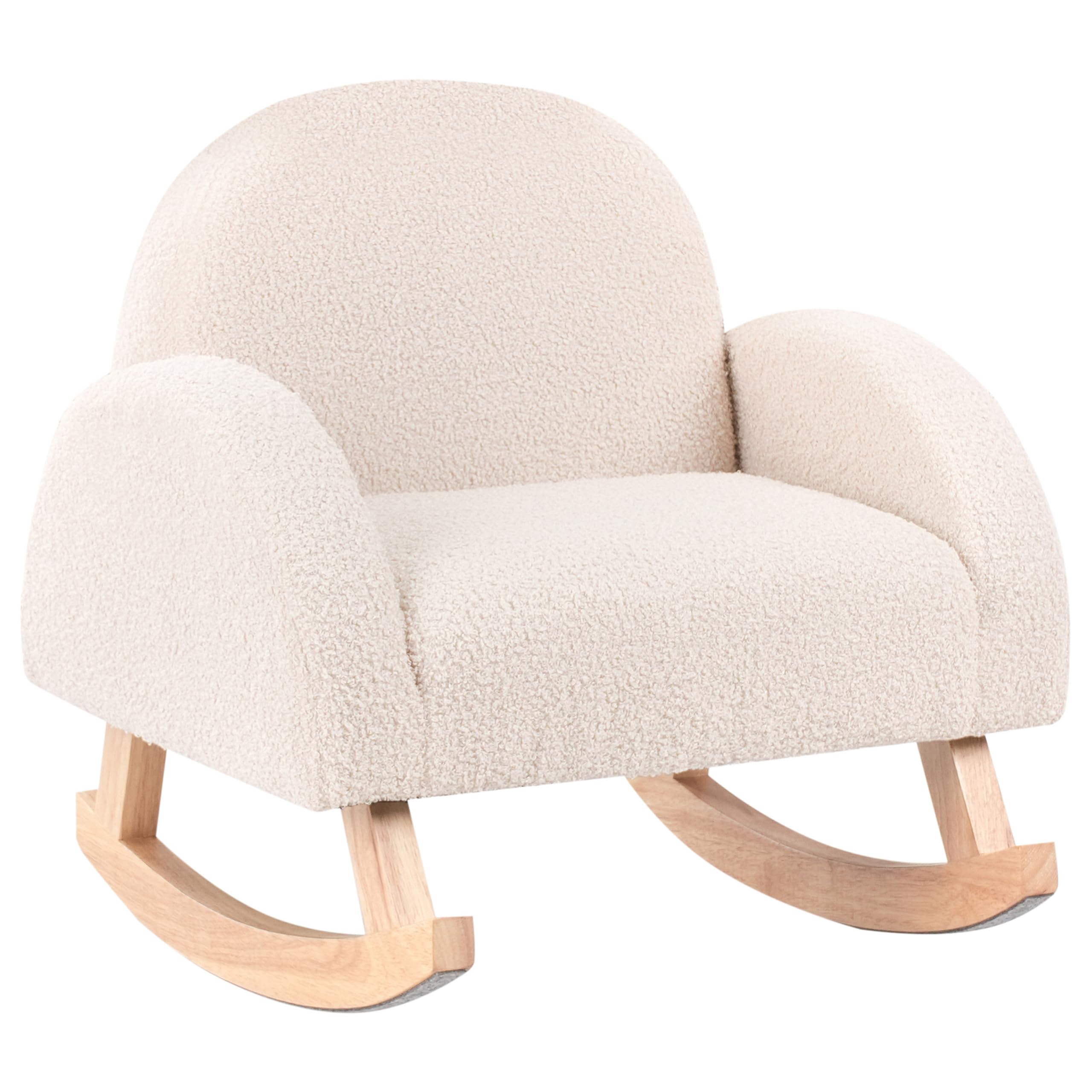 Fauteuil à Bascule pour Enfants en Bouclé Pieds en Bois Beige Clair Hug