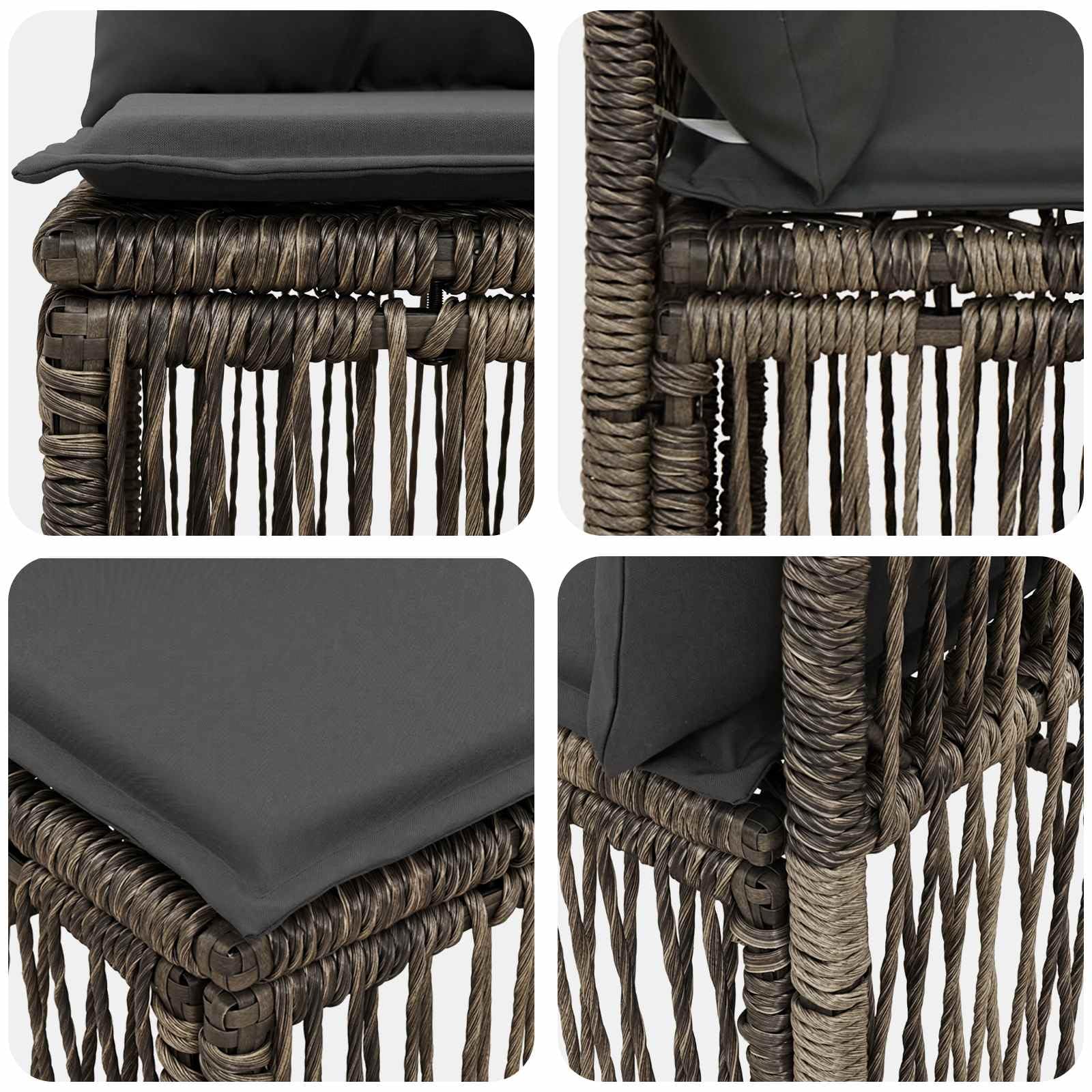 Hothingwell Sofa ogrodowa Polyrattan Grey Unit | Zdejmowane pokrowce nadające się do prania, rama ze stali proszkowej, wygodna wyściółka piankowa