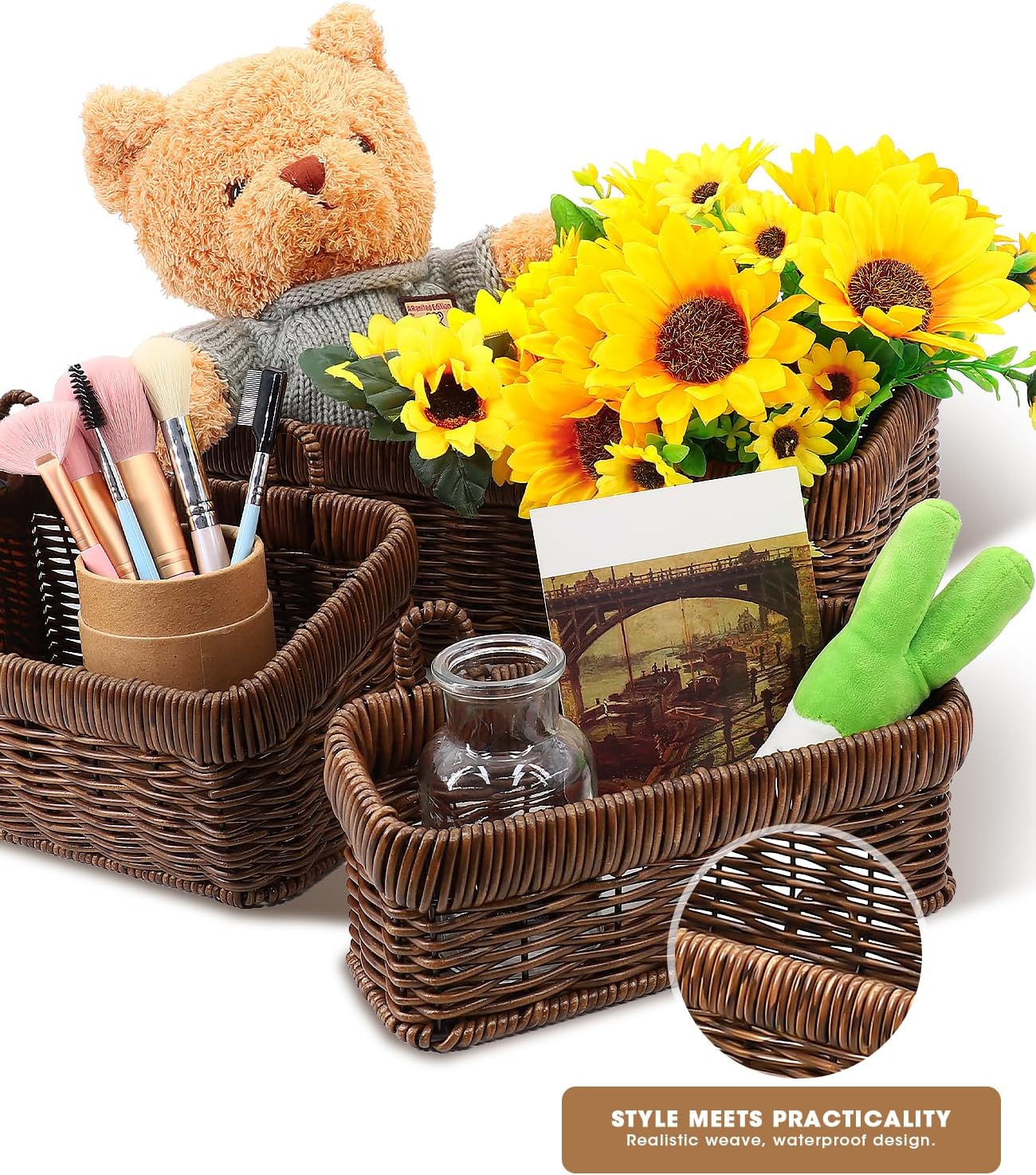 AceList Wall Hanging Basket, Boho Style Hand-Woven Hanging Storage Baskets - Set of 3, Ideal for Boho Room Decor, Kitchen, Garden, and Living Room(Brown)