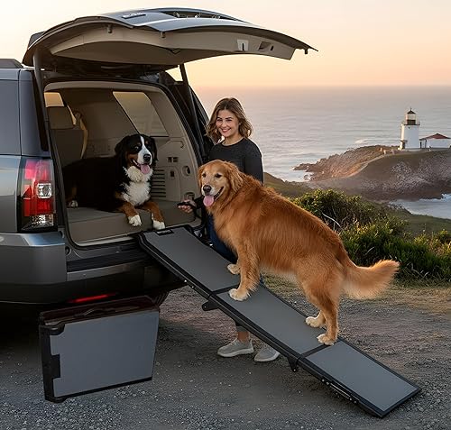 Vista 13 de Pet Gear SupertraX Rampas para perros y gatos, superficie de máxima tracción, portátil/fácil de plegar (no requiere herramientas), mango integrado