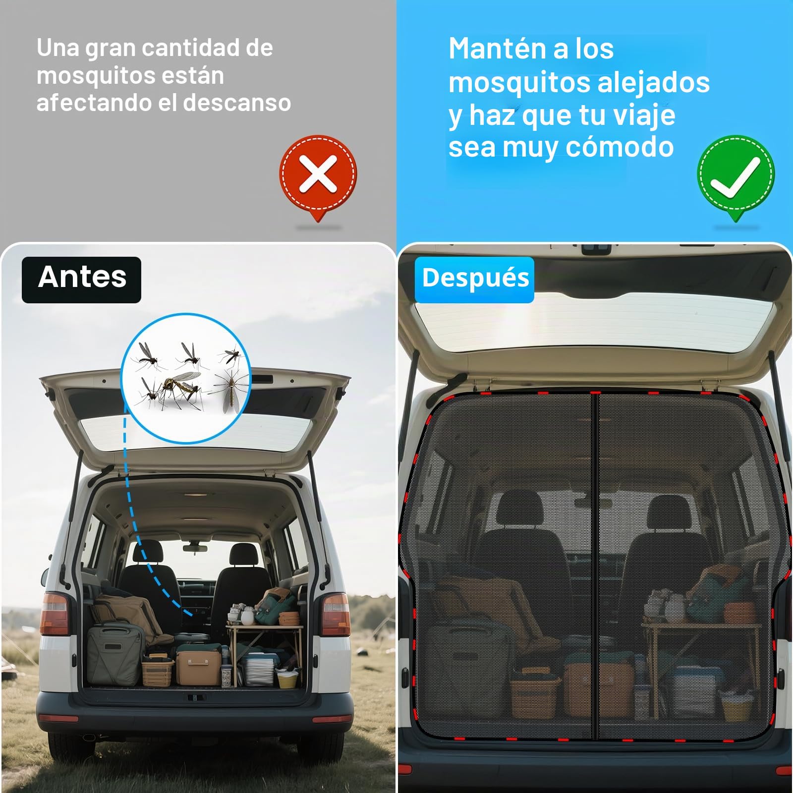 ZATOOTO Mosquitera con Cremallera para Puerta Trasera de VW T5 T6, Cortina Divisoria Magnética, Protección contra Insectos Solar para Puerta Trasera Mosquitera para Camping y Viajar