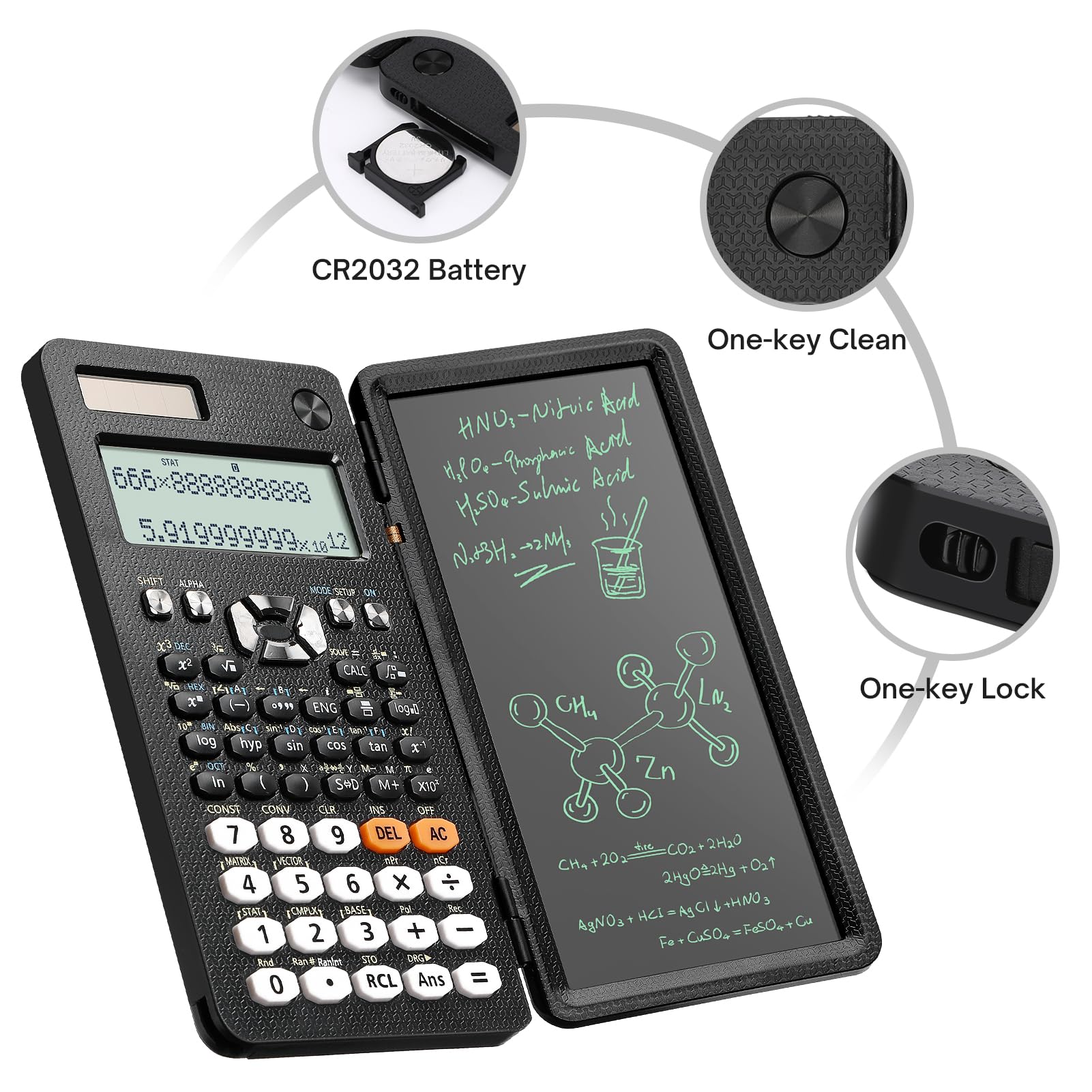 zerotop Calcolatrice Scientifica, Solare 417 Funzioni Aritmetiche con Lcd Schede di Scrittura per Liceo Università Scuola Casa