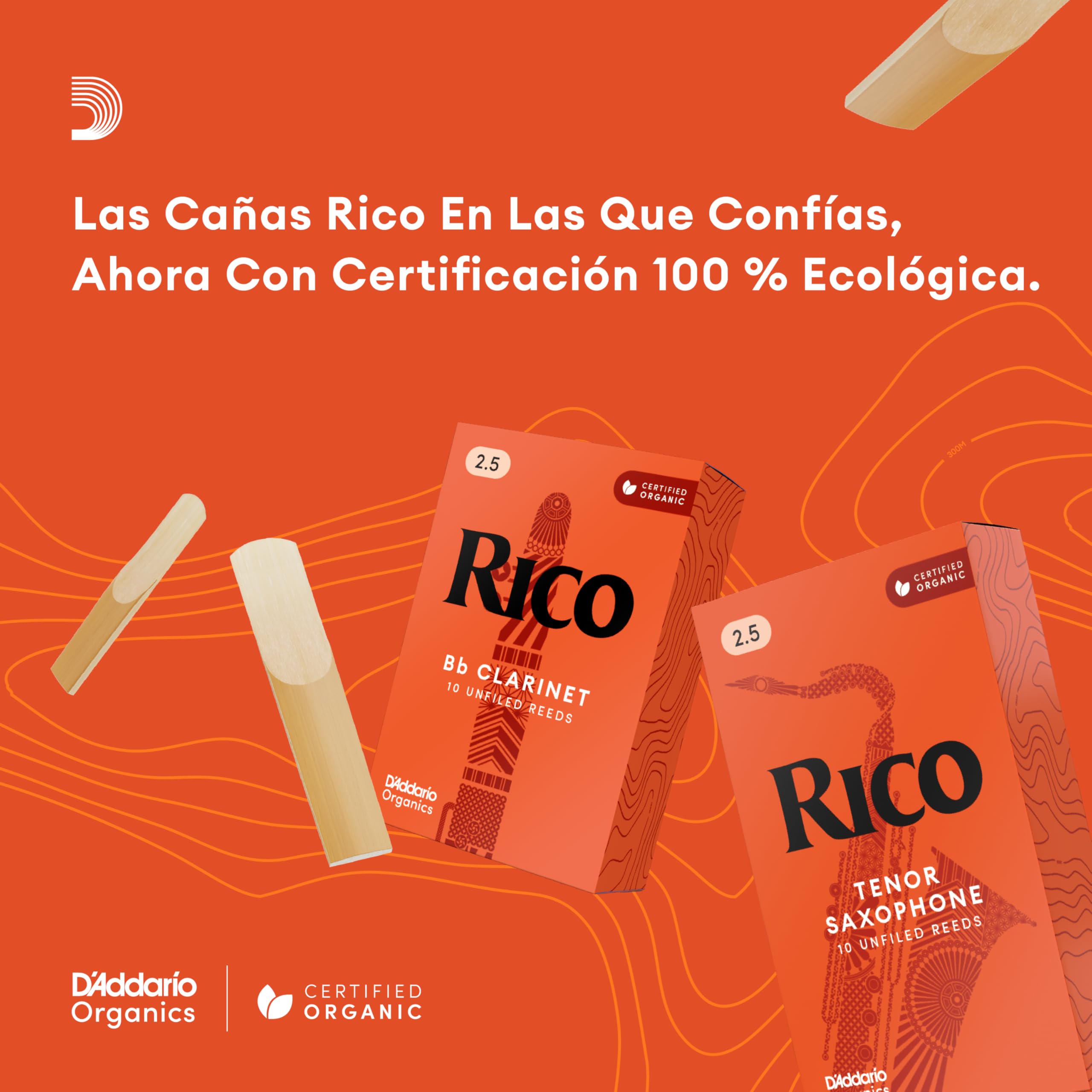 Cañas D'Addario Rico para saxofón barítono, fuerza 2.5, paquete de 25