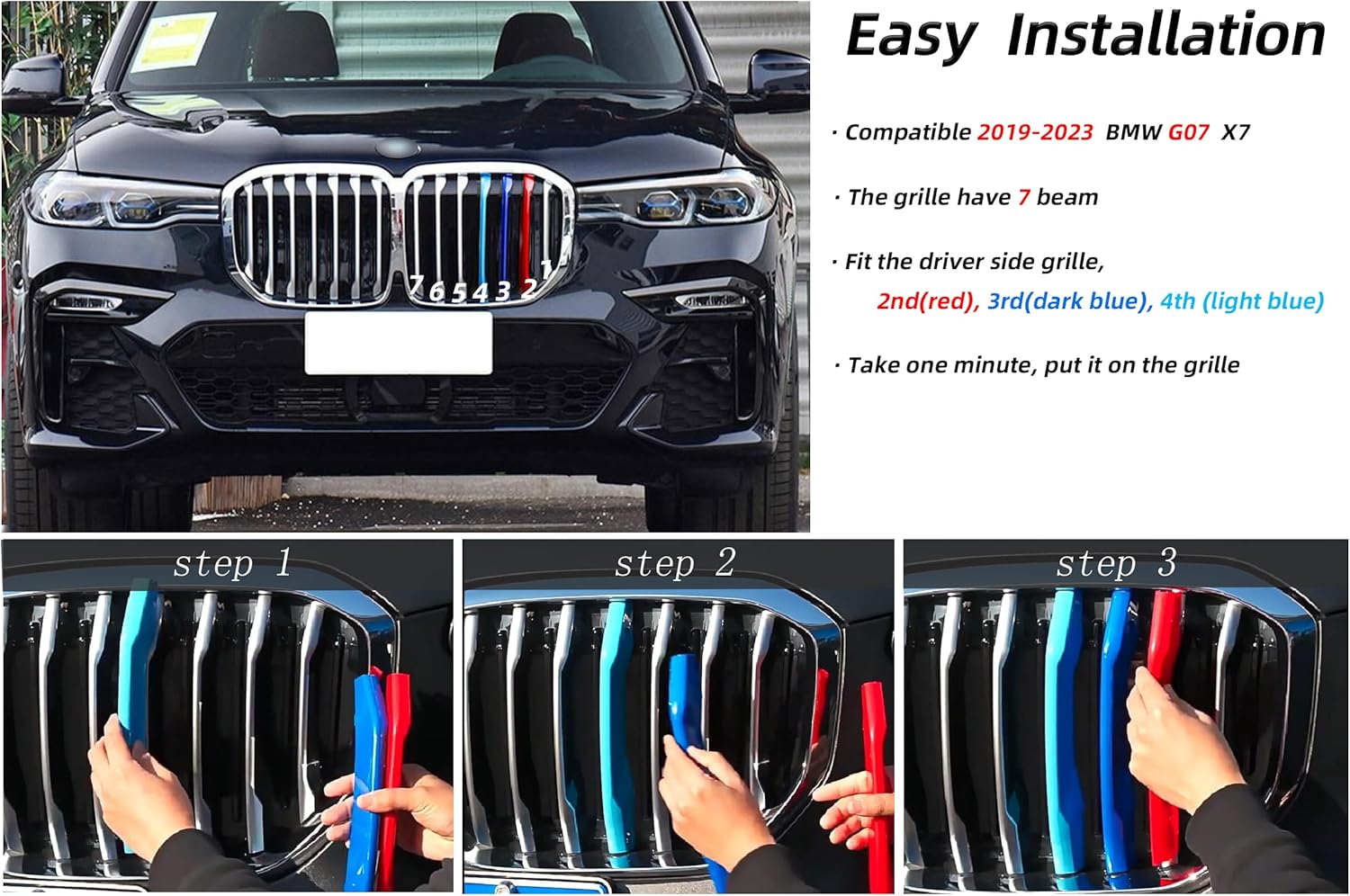 Grille color stripes Compatible with BMW G07 X7 2019-2022 Beam Grille accessories 7-Beam