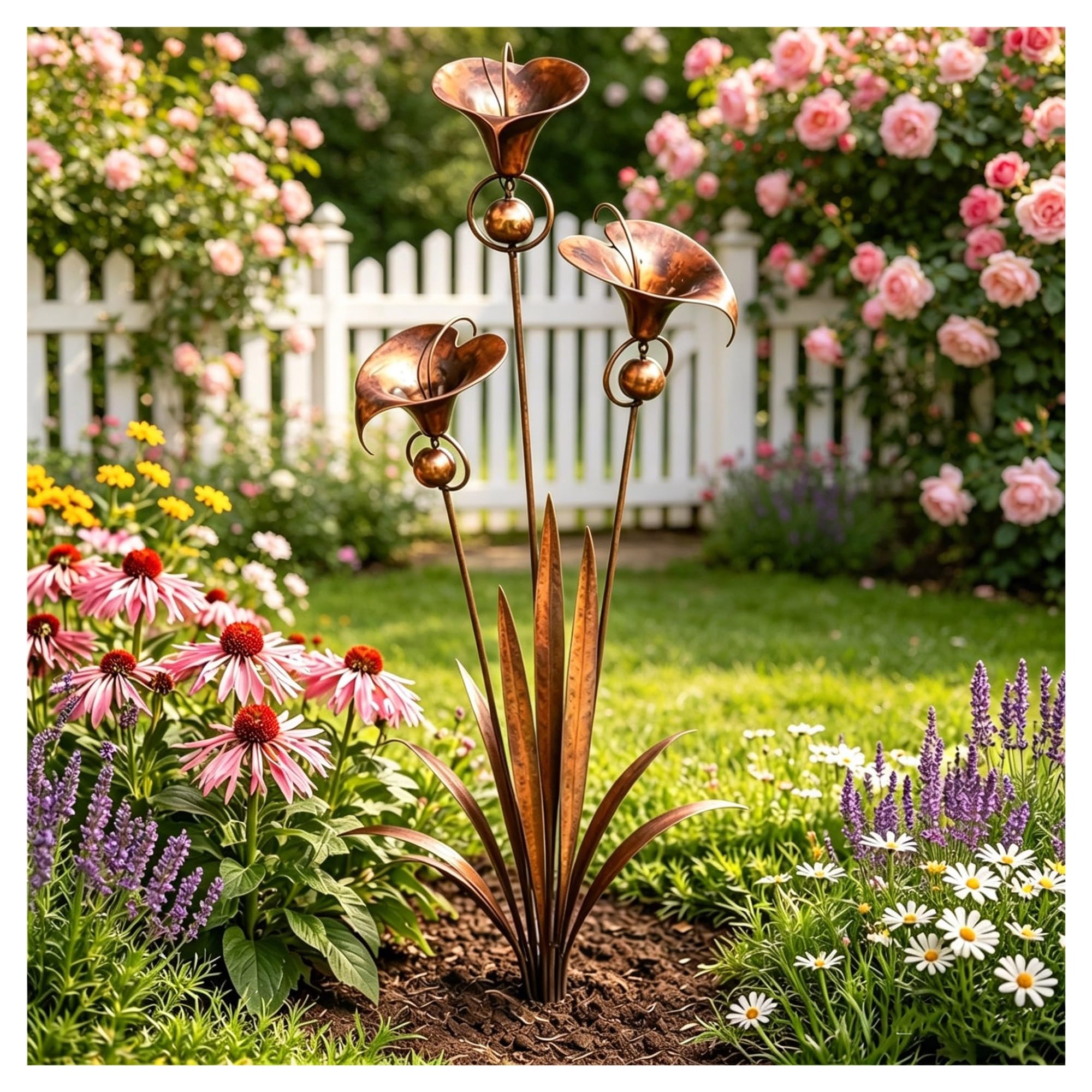 Sculpture de plante fantaisiste en cuivre avec cloches à offrir pour le jardin