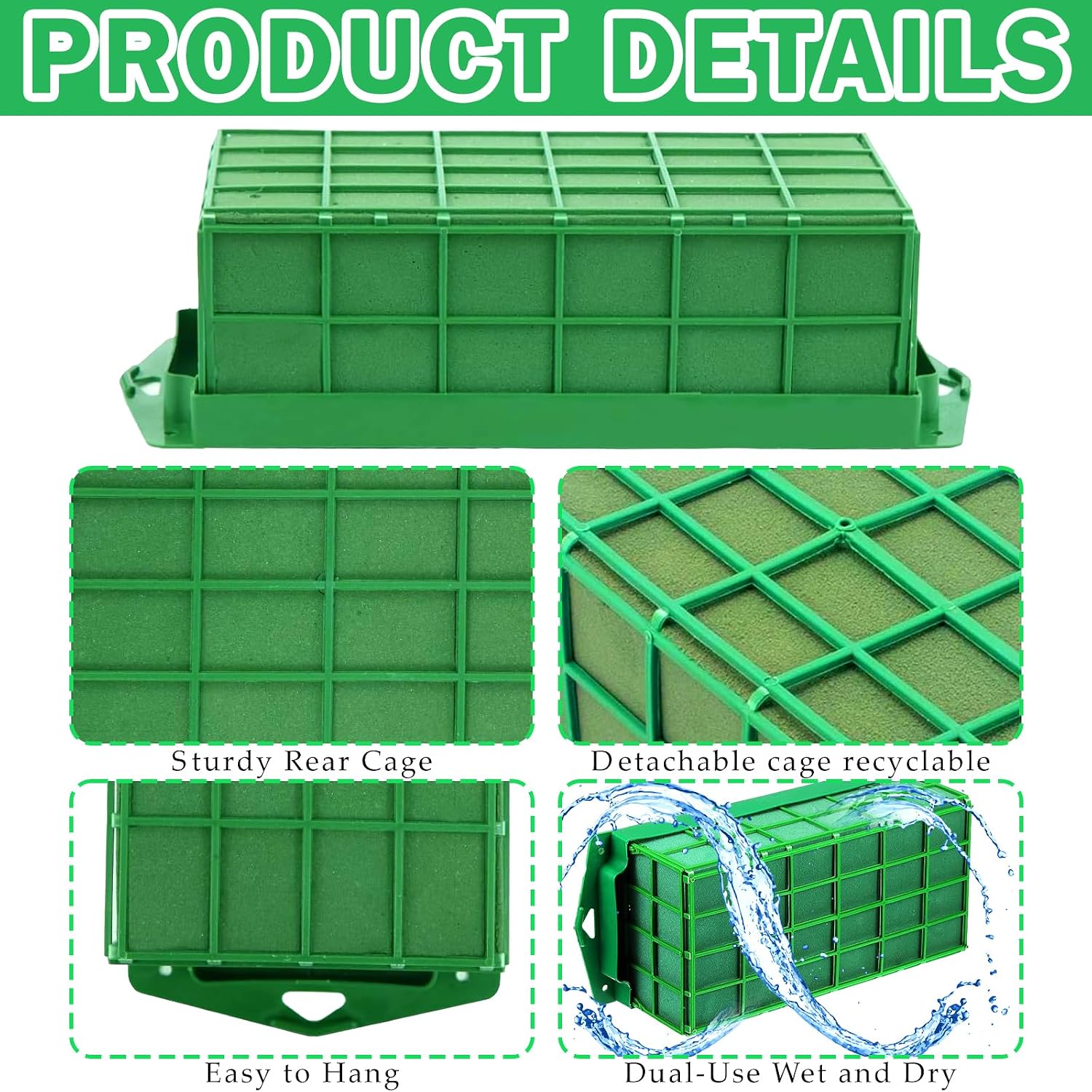 12Set Floral Foam Blocks Cage Holder for Flower Arrangements Supplies, Bouquet Holder, Rectangle, 11.8 x 4.7 x 3.1 Inch (12, Classic)