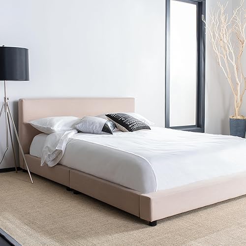 Safavieh Home Carter Contemporary Beige Linen Bed, Queen