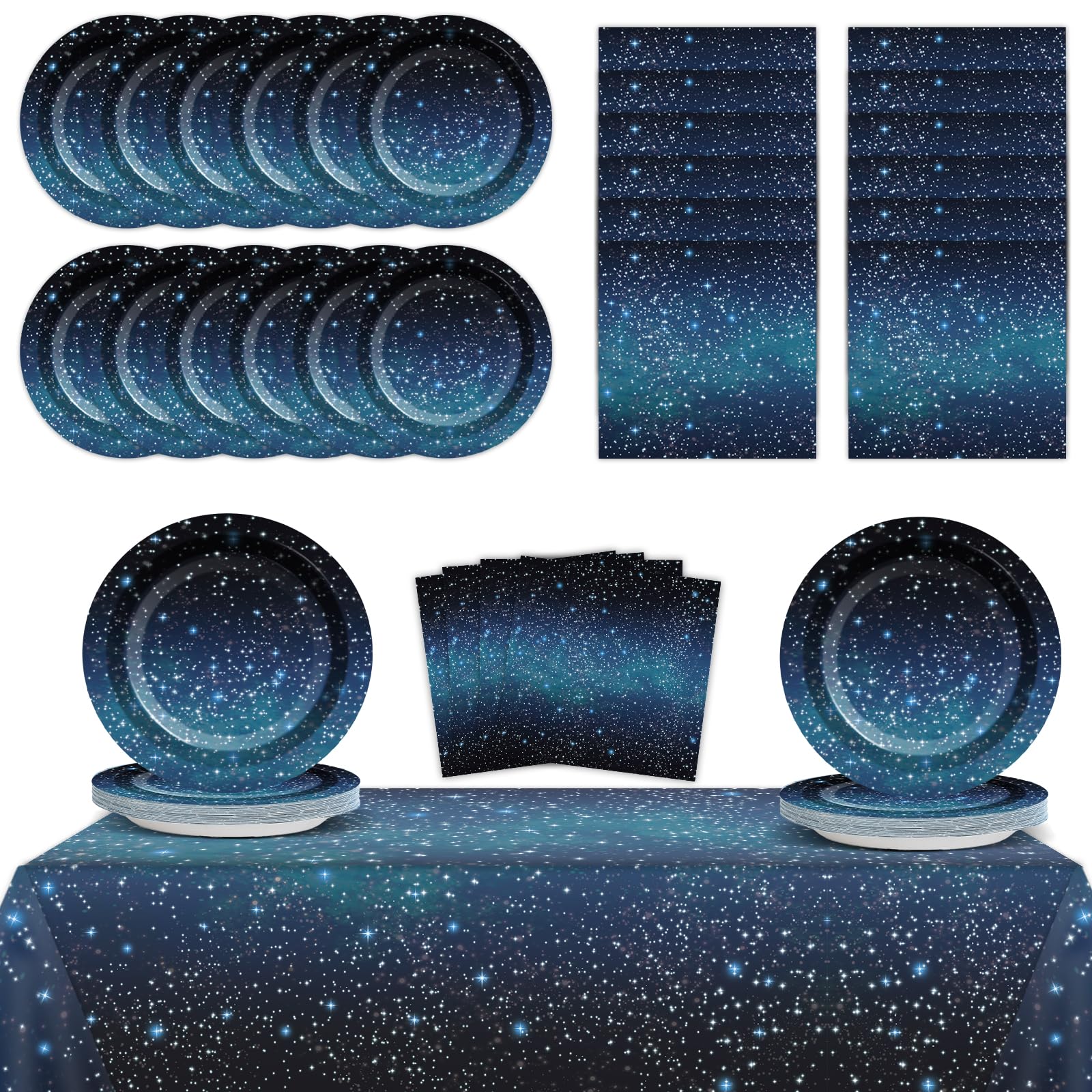 Galaxy Party Supplies Serves 24 Starry Night Party Paper Plates Napkins Space Theme Tablecloth Set Tableware Kit for Kids Birthday Party Baby Shower Dec