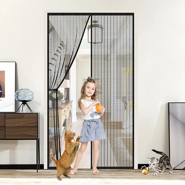 Screen Magnetic Door Closure Heavy Duty,Self Sealing,King Kong Mesh Outdoor Partition:Bug-Blocking Privacy Screen for Patio,Garden,Pet & Kid Friendly - Easy Install/Black 37x82in