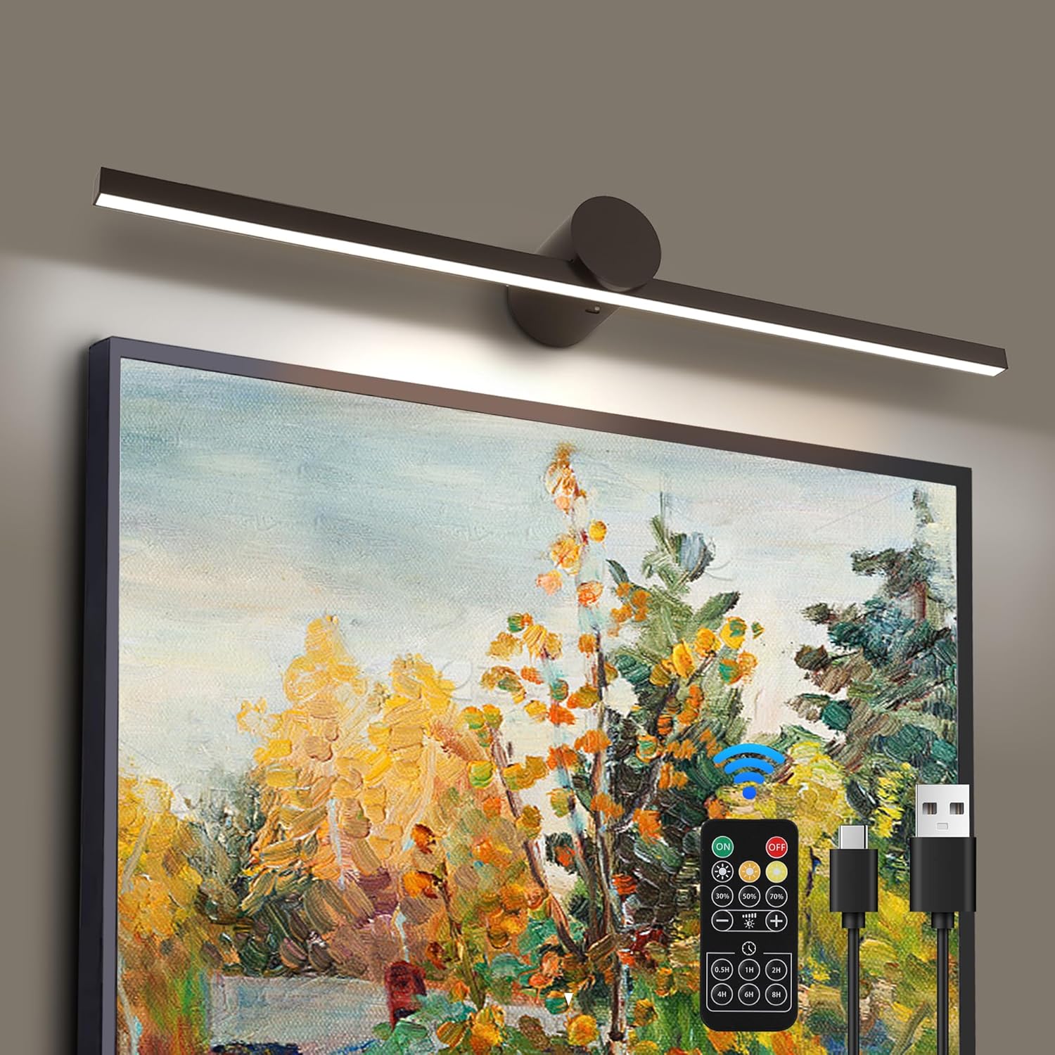 ZitoStory Battery Operated Picture Light for Wall with Remote,Minimalism Wireless Dimmable Art Lights for Paintings Rechargeable Gallery Light Artwork Lighting for Canvas, Portrait (Black,23'' Inch) Black 23 Inch