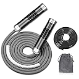 Weighted Jump Rope for Workout Fitness(1LB), Tangle-Free Ball Bearing Rapid Speed Skipping Rope for MMA Boxing Weight-loss,Aluminum Handle Adjustable Length 9MM Fabric Cotton+9MM Solid PVC Rope