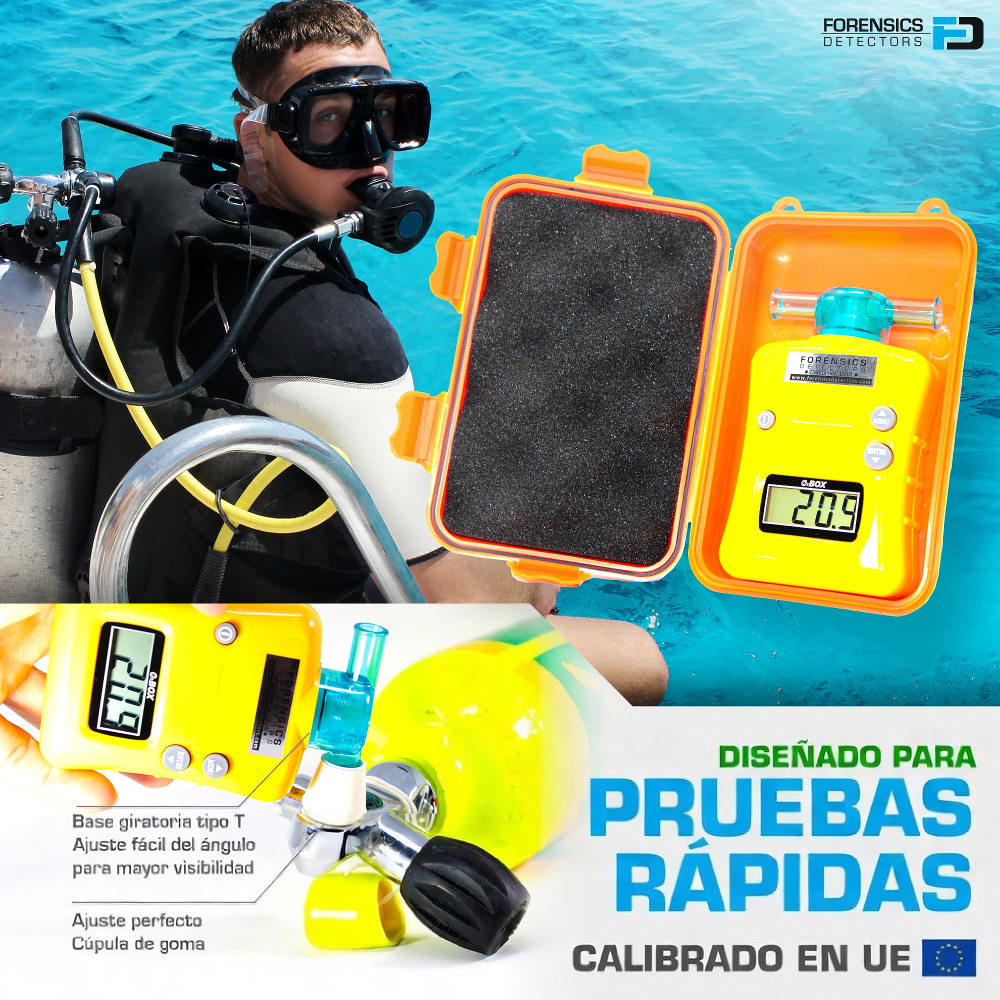 Analizador de Oxígeno (O2) | 0–100% con Resolución de 0,1% | Buceo, Nitrox y Submarinismo | Carcasa Resistente al Agua | FD-O2BOX