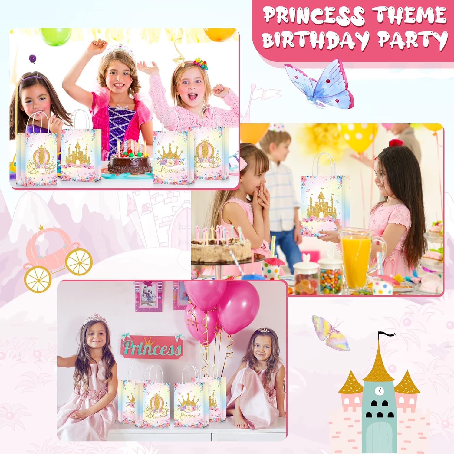 Sepamoon 24 Pcs Princess Prince Party Favor Bags Prince Princess Castle Party Bags Princess Treat Bags with Handles Candy Goodie Bags for Gender Reveal Party Baby Shower Wedding Supplies () - Image 6