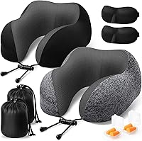 Vista 9 de Almohada de viaje, almohadas de viaje para dormir en avión, almohada cervical de avión, juego de almohada de espuma viscoelástica con máscara