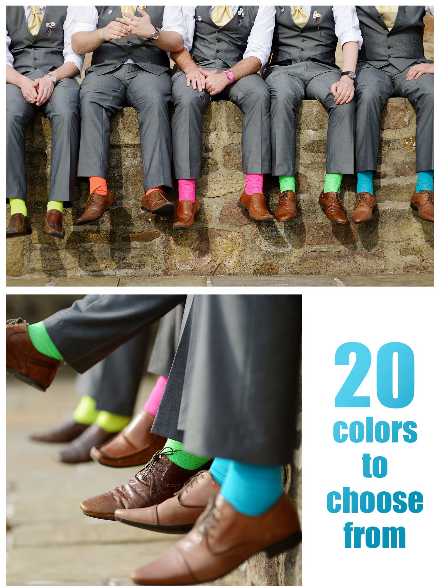 Yaomiao 20 Pairs Colorful Boys Solid Dress Socks Breathable Lightweight Cotton Crew Socks for Casual Athletic Boys Girls