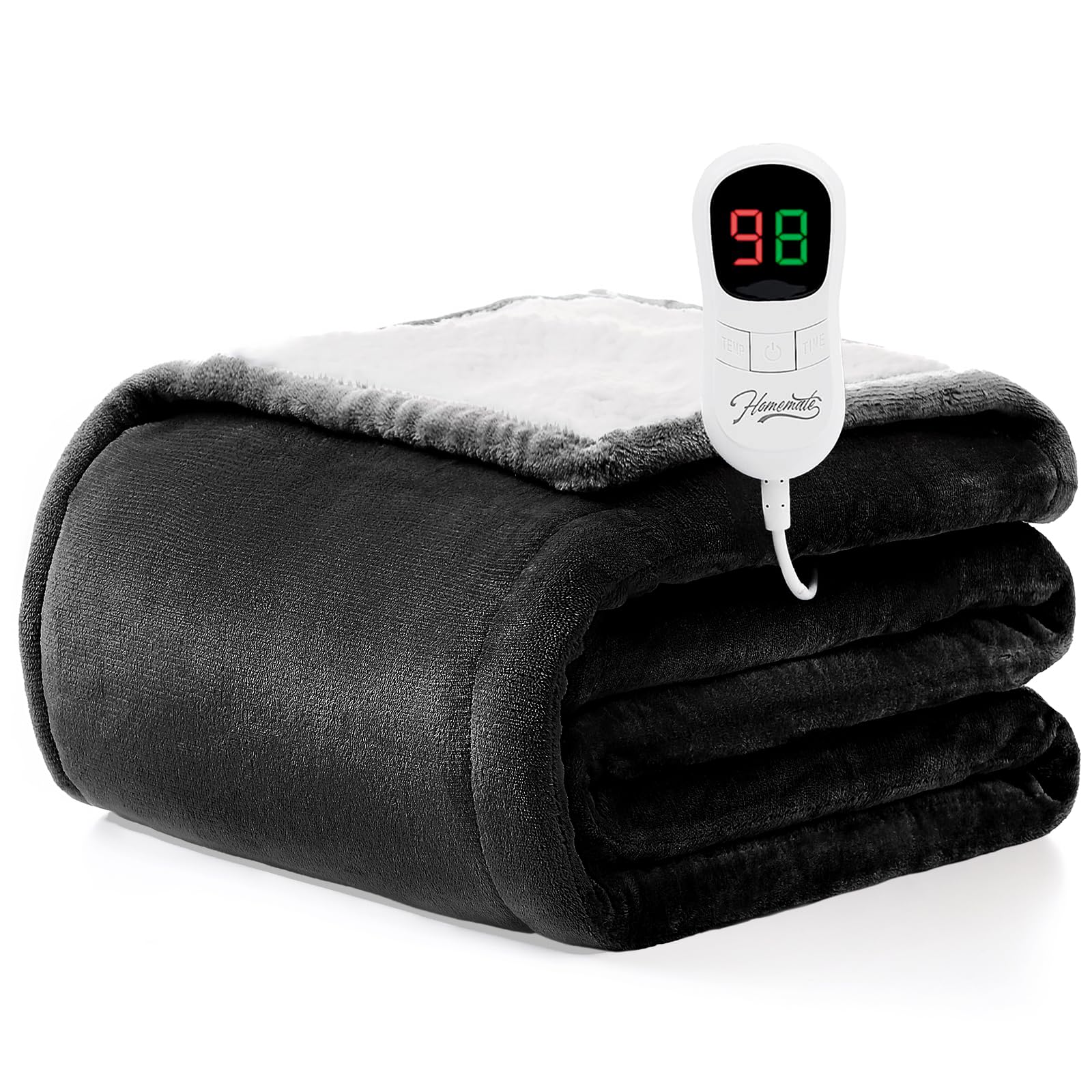 Photo 1 of Homemate Electric Heated Blanket Full Size - 72"x84" Heating Blanket Full Size 1/2/4/6/8 Hours Auto-Off 10 Heat Level Over-Heat Protection Flannel Sherpa ETL Certification