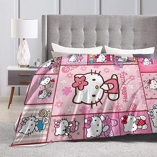 Miniatura 5 de Manta de franela de Hello Kawaii Kitty, muy suave, con diseño de caricaturas, para sofá, ropa de cama y decoración de sala de estar, 60 x 50