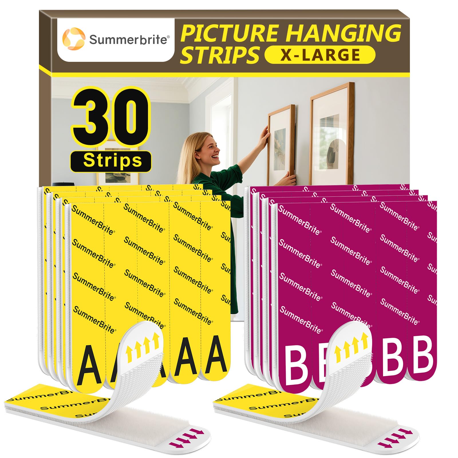Picture hanging strips heavy duty XL 15 pairs 30 strips removable no nails