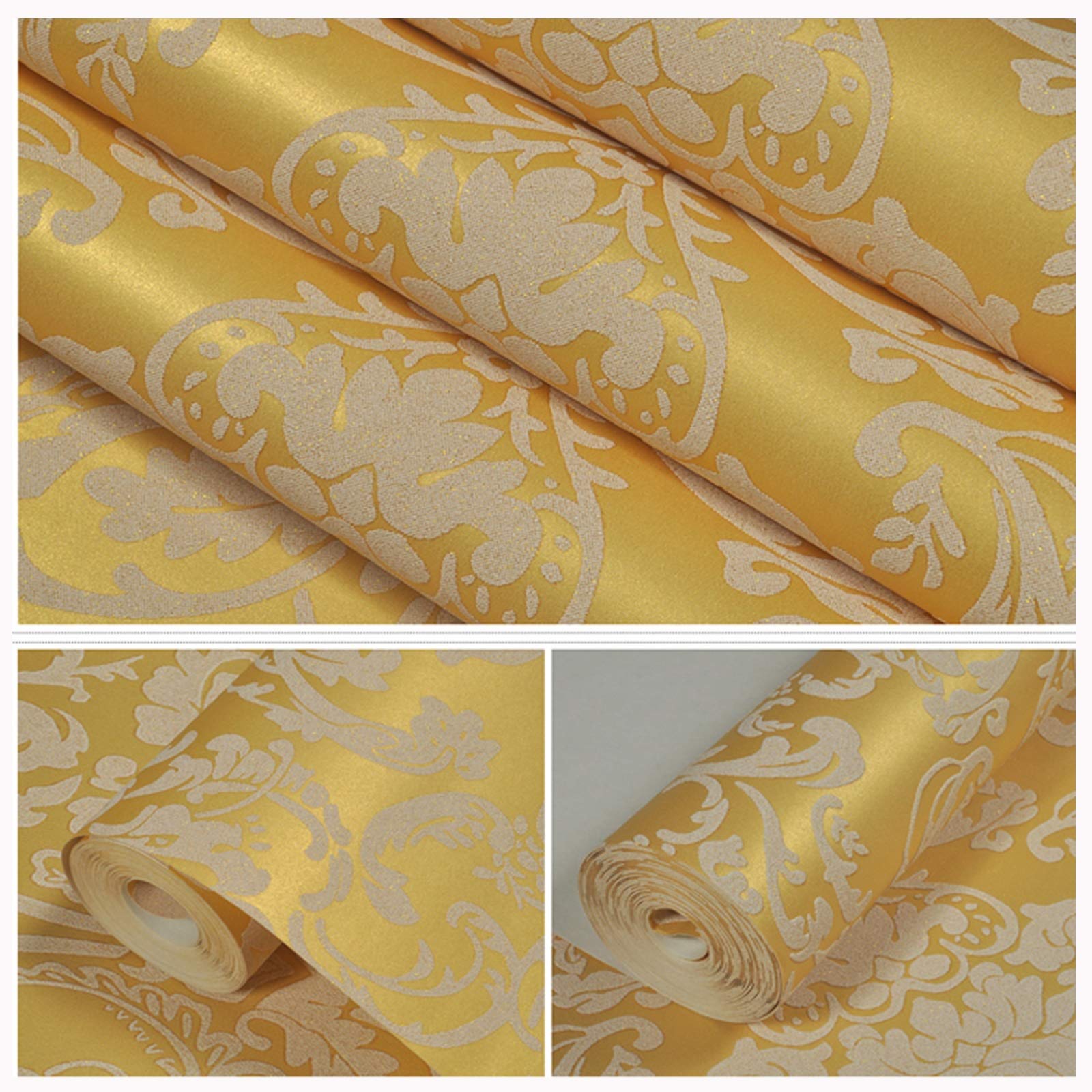 Papel Pintado Autoadhesivo Dorado, Papel Pintado Europeo Retro de Alta Gama, Papel Pintado Decorativo de Pared bellamente renovado, 0,53 x 5 m