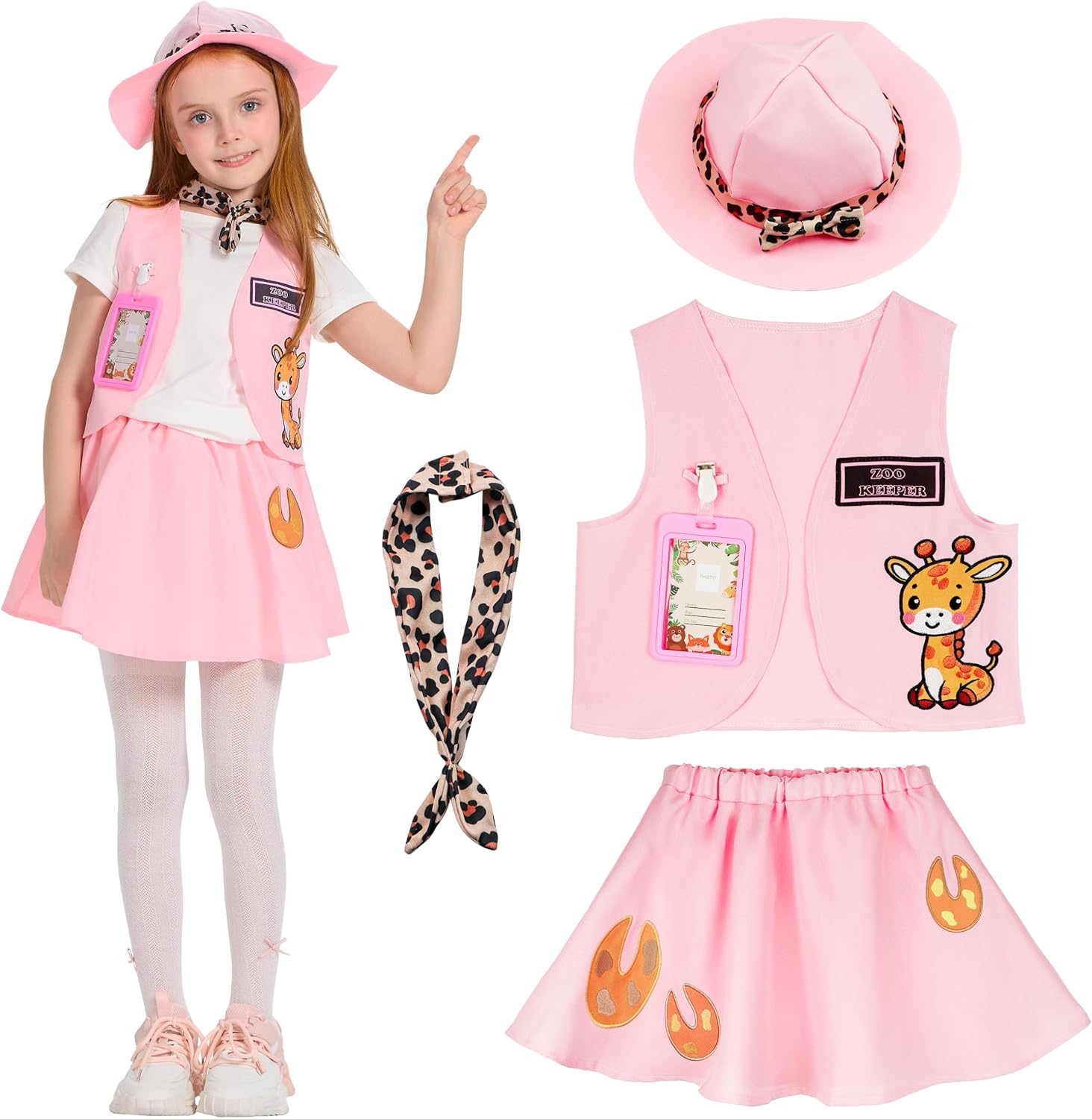 IKALI Kids Explorer Costume Kit Girls Zookeeper Outfit with Safari Hat & Vest