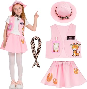IKALI Kids Explorer Costume Kit Girls Zookeeper Outfit with Safari Hat & Vest