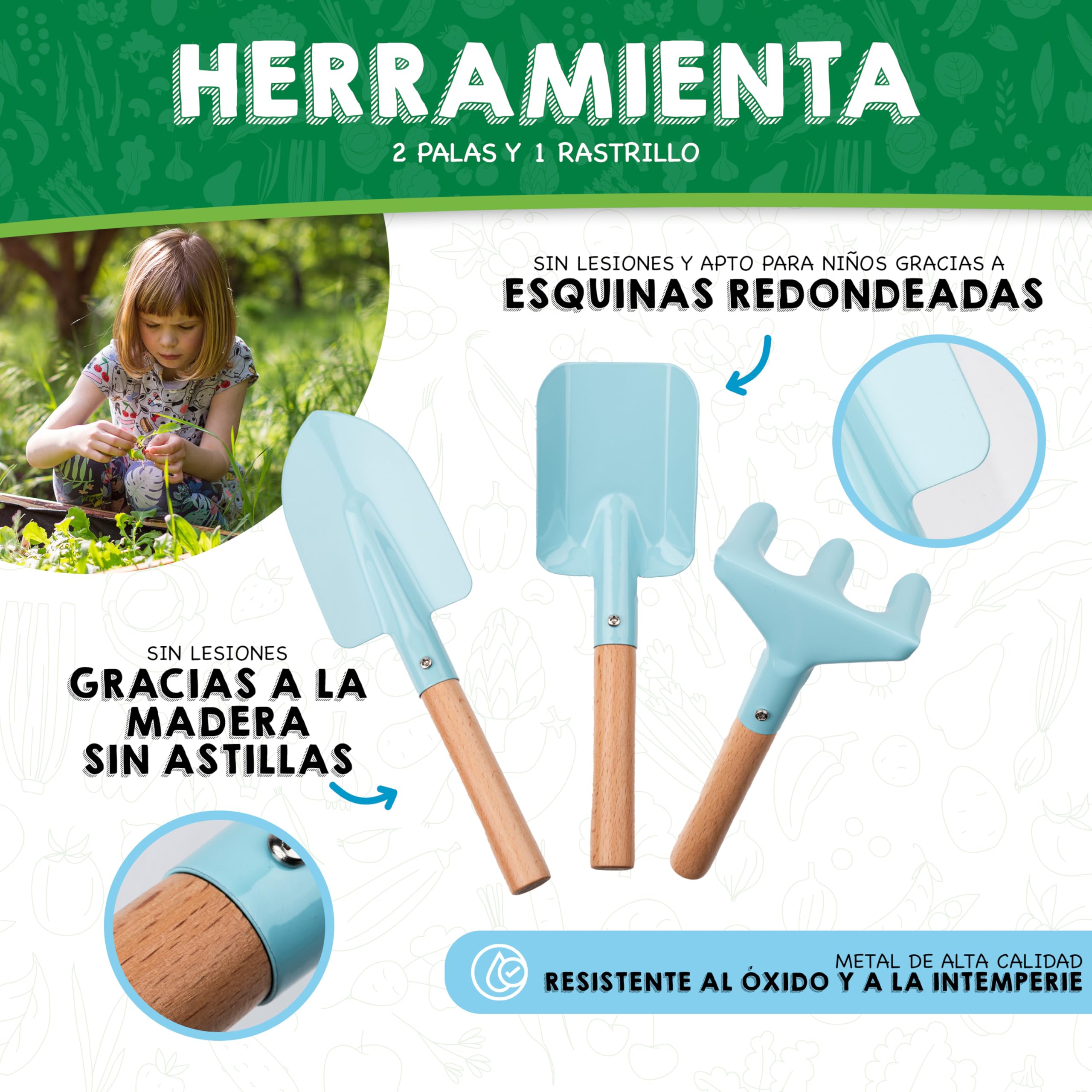 PHIBER-SPORTS Juego de Herramientas de jardín para niños (11 Piezas) - Herramientas de jardinería para niños a Partir de 3 años - Herramientas de Metal, regadera, Guantes de jardín, Bolsa