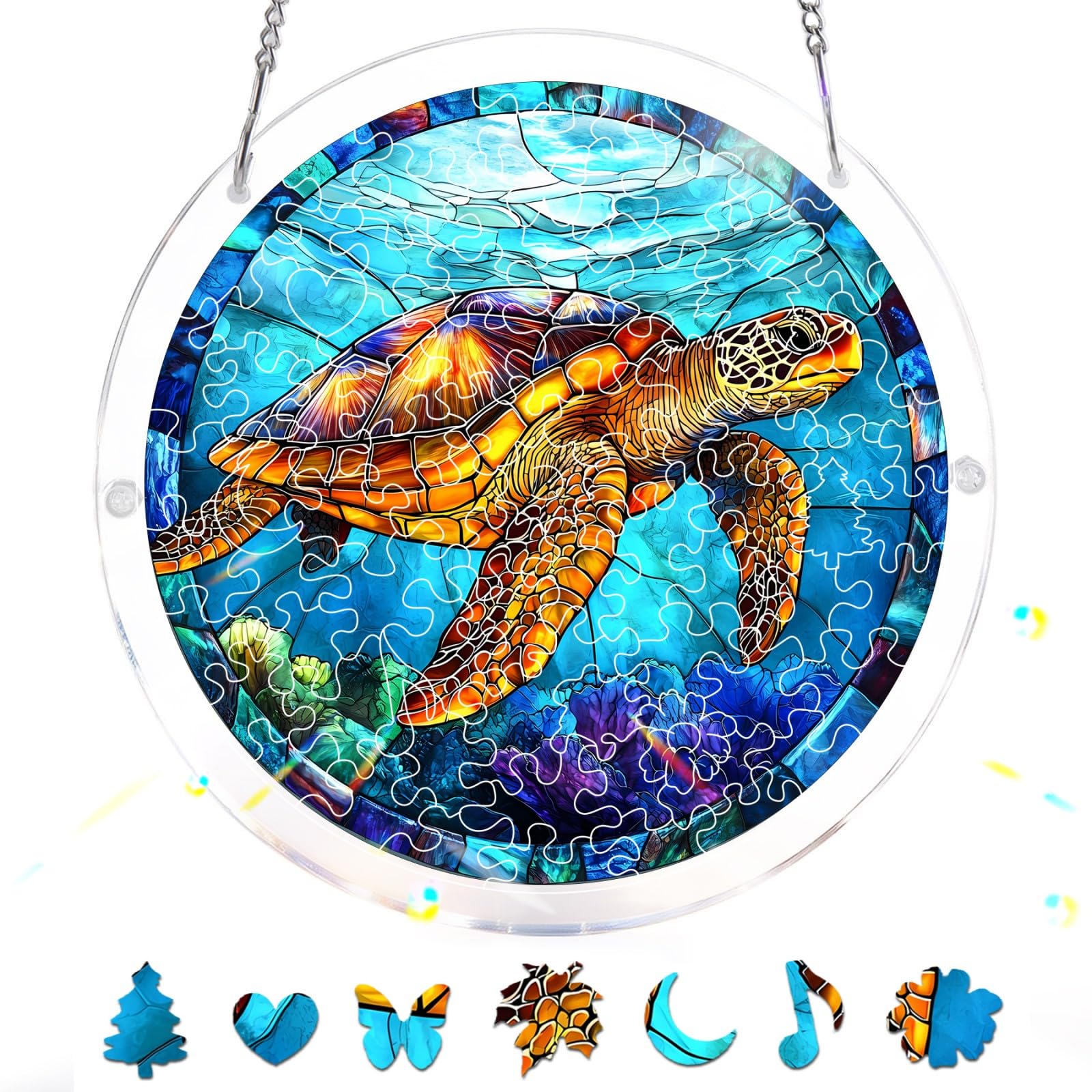 Bimkole 83 Pieces Acrylic Jigsaw Puzzle Suncatcher - Sea Turtle, Stained Glass Window Hanging Pendant, Home Decor Creative Mom Gifts, Sun Catcher Decor for Garden Home Birthday Gifts 18 cm