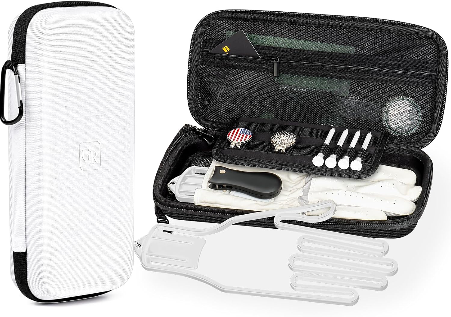 Odor-Absorbing Golf Glove Holder Case for Men Women with Glove Shaper - Fits Golf Club Bag, Golf Organizer Storage for Phone, Tees, Divot Tool, Ball Markers, Golf Gifts for Men Women (Black-XL)