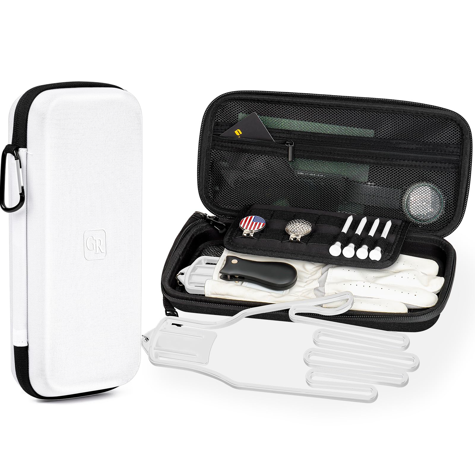 Odor-Absorbing Golf Glove Holder Case for Men Women with Glove Shaper - Fits Golf Club Bag, Golf Organizer Storage for Phone, Tees, Divot Tool, Ball