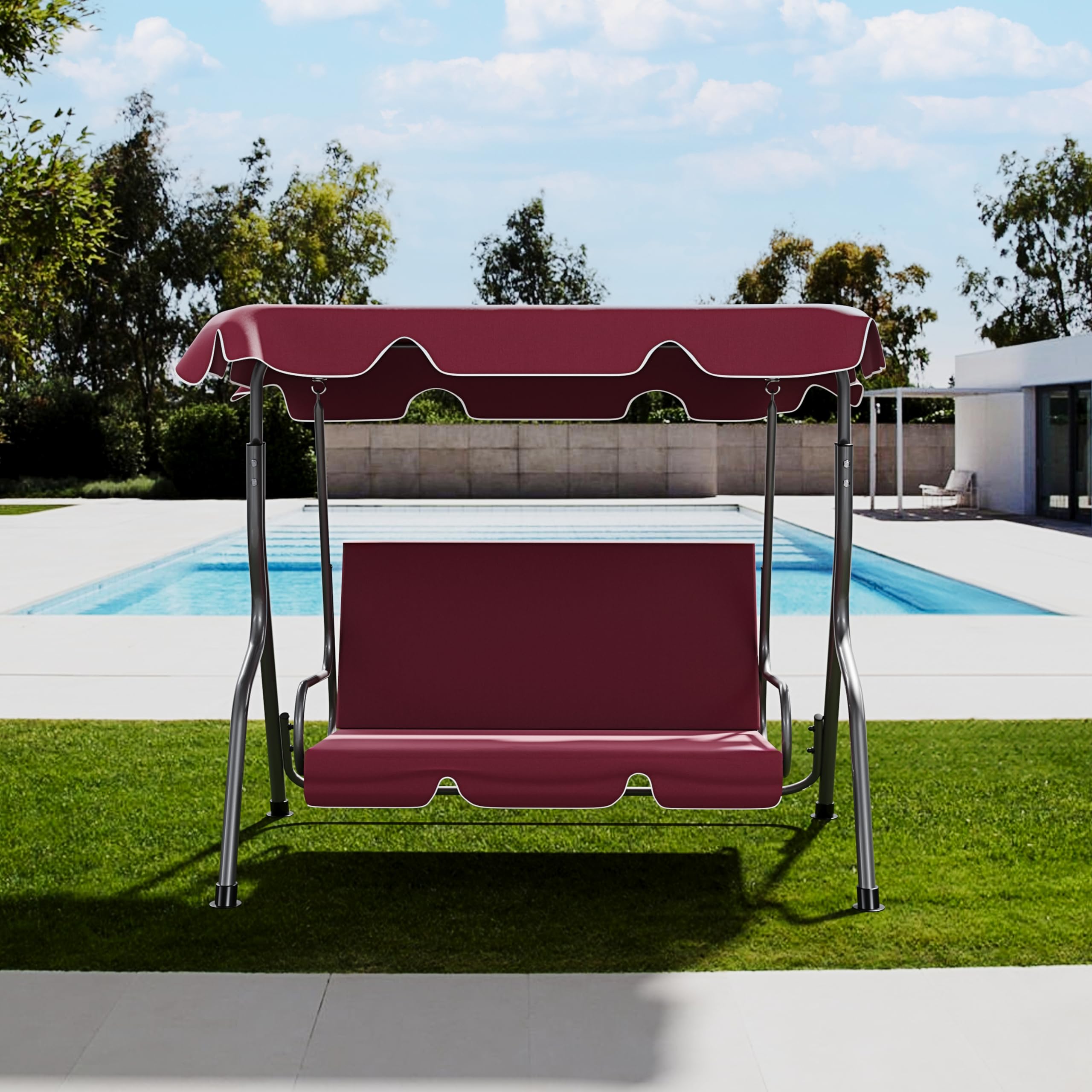 Arreditaly Dondolo 3 Posti Con Tettuccio Parasole Regolabile Cuscini Imbottiti Struttura Robusta In Acciaio Verniciato Da Esterno Giardino Balcone Terrazzo Piscina 170 x 110 x 153 Cm (Rosso Bordeaux)