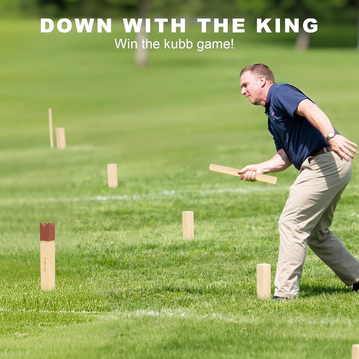 SunNordik Kubb Yard Game Set, Giant Viking Chess Outdoor Tossing Game with Carry Bag, Rubber Wood Backyard Lawn Game for Kids & Beginner