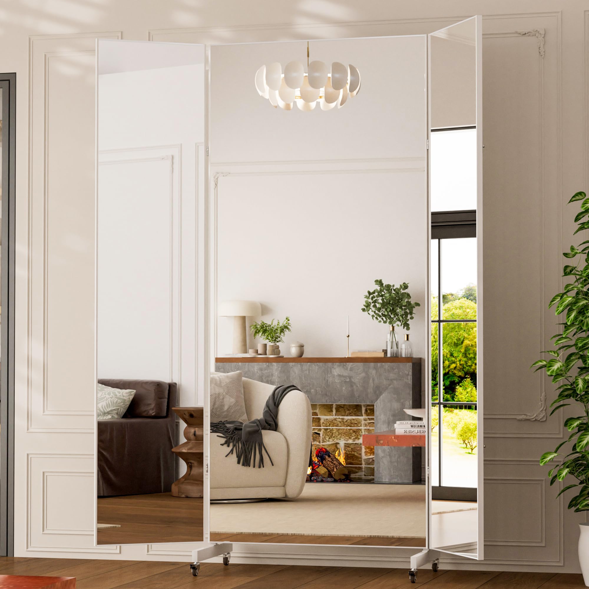 brisafe full length mirror with 360° wheels, 71 x 71 inch folding floor mirror with nano-tech shatterproof film, ultra large mobile mirror for home gym, studio of